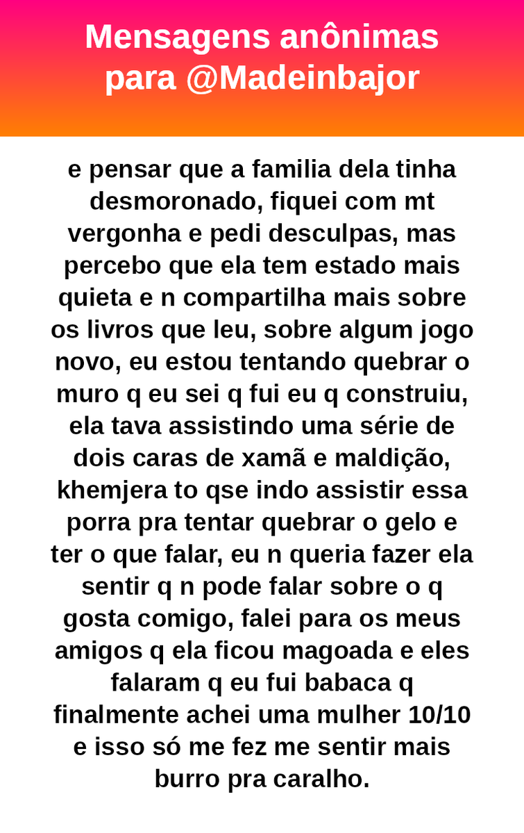 madeinbajor's tweet photo. Só de ler a sua caixinha eu já peguei ar. 
Vc é um imbecil. Completamente imbecil.  #bajo45170 https://t.co/4TrTihnBAZ
