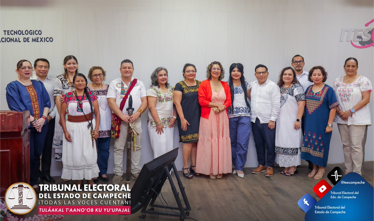 teecampeche's tweet photo. Las magistraturas y el Secretario General de Acuerdos que integran el Pleno del #TEEC, participaron en las conferencias del primer día del “Primer Encuentro de Comunidades y Pueblos Originarios, Campeche 2026”, impartidas por Gloria Pérez-Yao Copaltzin, Gobernadora de Tradición Indígena de Puebla; Julio Chi Chan, de la Comisión de Derechos Humanos del Estado de Campeche #CODHECAM; Rita Bell López, Consejera Electoral del INE México y Clara Castro G., Consejera Presidenta Provisional del Consejo General del Instituto Electoral del Estado de Campeche #IEEC.
Organizan: @INE_Campeche, @IEECampeche, @teecampeche, @codhecam, Consejo Nacional Mexicano de Pueblos Originarios y Comunidades indígenas. a través de la Secretaría nacional de las mujeres indígenas. ¡Súmate y participa! #TodasLasVocesCuentan