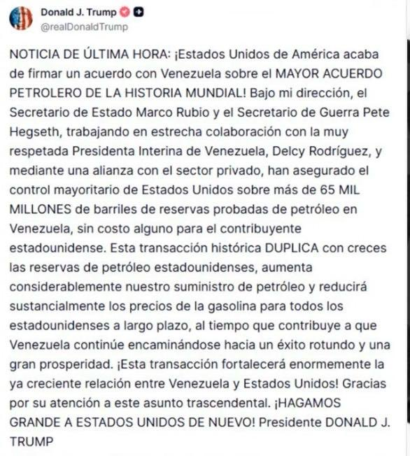 estebanoria's tweet photo. ¿POR QUÉ CELEBRAR UN ACUERDO ESTRATÉGICO CON EL GOBIERNO DE FACTO DE DELCY RODRÍGUEZ CUANDO PODRÍA SUSCRIBIRSE CON UNA DEMOCRACIA LEGÍTIMA?

No cuestionamos la conveniencia de construir una gran alianza energética entre Venezuela y Estados Unidos. Ambos países pueden beneficiarse: Estados Unidos obtendría seguridad energética y acceso confiable al petróleo, mientras Venezuela recibiría inversiones, tecnología, empleos y recursos para reconstruir su economía.

La pregunta es otra: ¿por qué comprometer durante décadas el patrimonio petrolero venezolano mediante un acuerdo con el gobierno de facto de Delcy Rodríguez, cuando podría celebrarse con autoridades democráticamente elegidas?

Delcy Rodríguez no es una figura neutral ni ajena al sistema anterior. Fue ministra de Relaciones Exteriores, presidenta de la cuestionada Asamblea Nacional Constituyente y vicepresidenta de Nicolás Maduro desde 2018. Formó parte de la más alta dirección política del Estado durante un período caracterizado por graves violaciones de derechos humanos.

Esto determina, como mínimo, una responsabilidad política que no puede ignorarse. La eventual responsabilidad penal individual deberá ser establecida mediante investigaciones y procesos judiciales independientes.

Las cifras son estremecedoras. La Oficina del Alto Comisionado de las Naciones Unidas para los Derechos Humanos informó que el propio gobierno venezolano registró 5.287 muertes por supuesta “resistencia a la autoridad” durante 2018 y otras 1.569 entre el 1 de enero y el 19 de mayo de 2019. Esto representa 6.856 personas muertas en apenas dieciséis meses y medio.

Human Rights Watch, utilizando cifras oficiales, amplió el período:

— 5.995 muertes en 2016.
— 4.998 muertes en 2017.
— Casi 7.000 muertes durante 2018 y los primeros cinco meses de 2019.
En total, las fuerzas de seguridad venezolanas mataron a cerca de 18.000 personas por supuesta “resistencia a la autoridad” desde 2016. La ONU advirtió que muchas de esas muertes podrían constituir ejecuciones extrajudiciales.
No puede afirmarse que las 18.000 víctimas fueron judicialmente comprobadas como ejecuciones extrajudiciales, pero tampoco pueden presentarse como simples bajas en enfrentamientos. Existen testimonios sobre jóvenes capturados vivos, familiares expulsados de sus viviendas, escenas manipuladas y armas colocadas junto a los cadáveres para simular enfrentamientos.

La Misión Internacional Independiente de la ONU también encontró motivos razonables para considerar que se cometieron ejecuciones extrajudiciales, detenciones arbitrarias, desapariciones forzadas y torturas como parte de políticas destinadas a reprimir a la oposición y conservar el poder.

Por eso no puede presentarse a quienes ocuparon las posiciones más importantes de aquel gobierno como autoridades democráticamente legitimadas para comprometer el futuro petrolero de Venezuela.

Delcy Rodríguez no fue elegida presidenta, y la Asamblea Nacional presidida por Jorge Rodríguez tampoco puede aportar la legitimidad democrática que falta. Ambos pertenecen a la estructura que controló el CNE, el TSJ, la Fiscalía y los demás poderes públicos.

Antes de comprometer el control sobre 65.000 millones de barriles de petróleo, debe establecerse un calendario inmediato para realizar elecciones presidenciales y parlamentarias libres, verificables y con observación internacional.

De esas elecciones deben surgir las autoridades facultadas para negociar y aprobar un gran tratado energético entre Venezuela y Estados Unidos que garantice:

— La plena vigencia de la Constitución venezolana.
— La soberanía de Venezuela sobre sus yacimientos.
— Seguridad jurídica para las inversiones estadounidenses.
— Contratos públicos, transparentes y auditables.
— Una distribución justa de los beneficios.
— La aprobación de una Asamblea Nacional legítimamente elegida.
— Recursos destinados a reconstruir los servicios públicos.
— Justicia para las víctimas y garantías de no repetición.

No se trata de rechazar a Estados Unidos ni de impedir la recuperación de la industria petrolera. Se trata de evitar que una estructura sin legitimidad popular utilice el petróleo para asegurar su permanencia y obtener el reconocimiento que los venezolanos nunca le concedieron mediante el voto.

Estados Unidos puede alcanzar un acuerdo mucho más sólido, seguro y duradero con una Venezuela democrática. Un gobierno legítimo ofrecería mayor estabilidad política, seguridad jurídica y respaldo popular para las inversiones.
Primero deben restablecerse la soberanía popular y el orden constitucional. Después podrá suscribirse un gran acuerdo entre dos democracias que proteja los intereses legítimos de ambas naciones.
El petróleo puede unir a Venezuela y Estados Unidos, pero esa relación debe construirse sobre la democracia, la transparencia, el respeto constitucional y la justicia para las víctimas.

#Venezuela #libertad #democracia