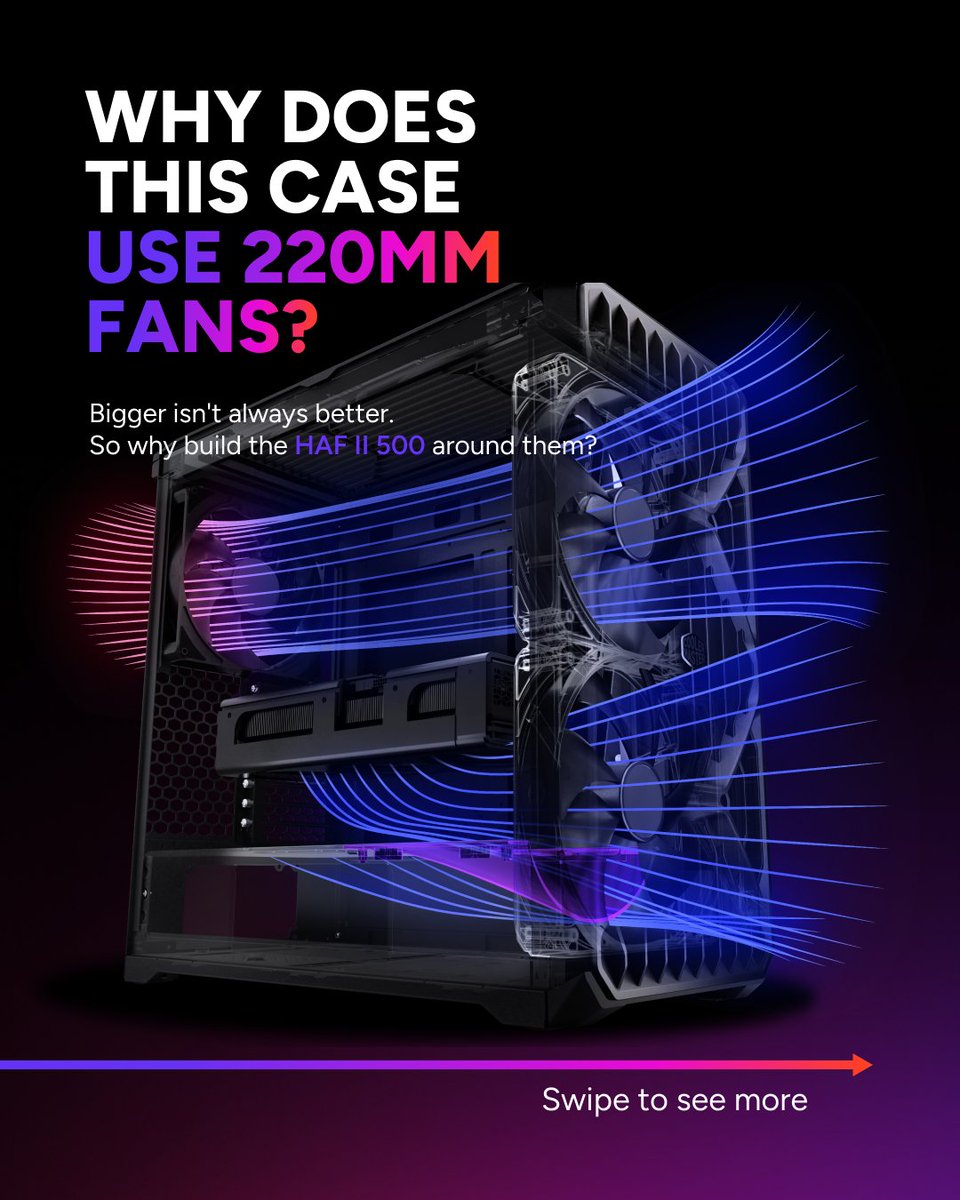 CoolerMaster's tweet photo. Why does the HAF II 500 use 220mm fans? 🤔

We left it up to Cybenetics for independent testing. Swipe to see the results.

Big fans or small fans for your build?

HAF II 500: https://t.co/B3R2A7baUh

#CoolerMaster #HAFII500 https://t.co/Lwmtar1xTg