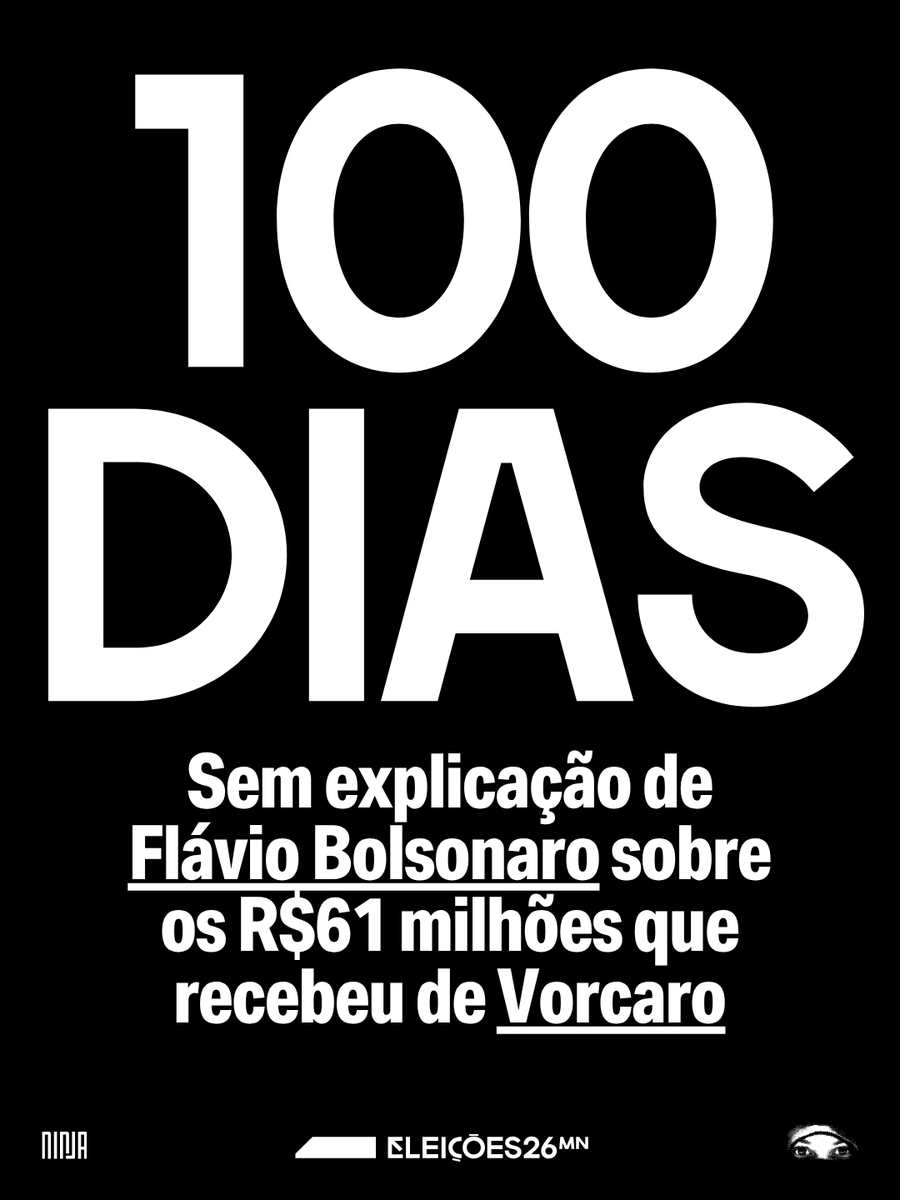 MidiaNINJA's tweet photo. O esclarecimento de Flávio Bolsonaro sobre os R$ 61 milhões  que recebu de Daniel Vorcaro é que não tem esclarecimento. https://t.co/cikqPMlz6D
