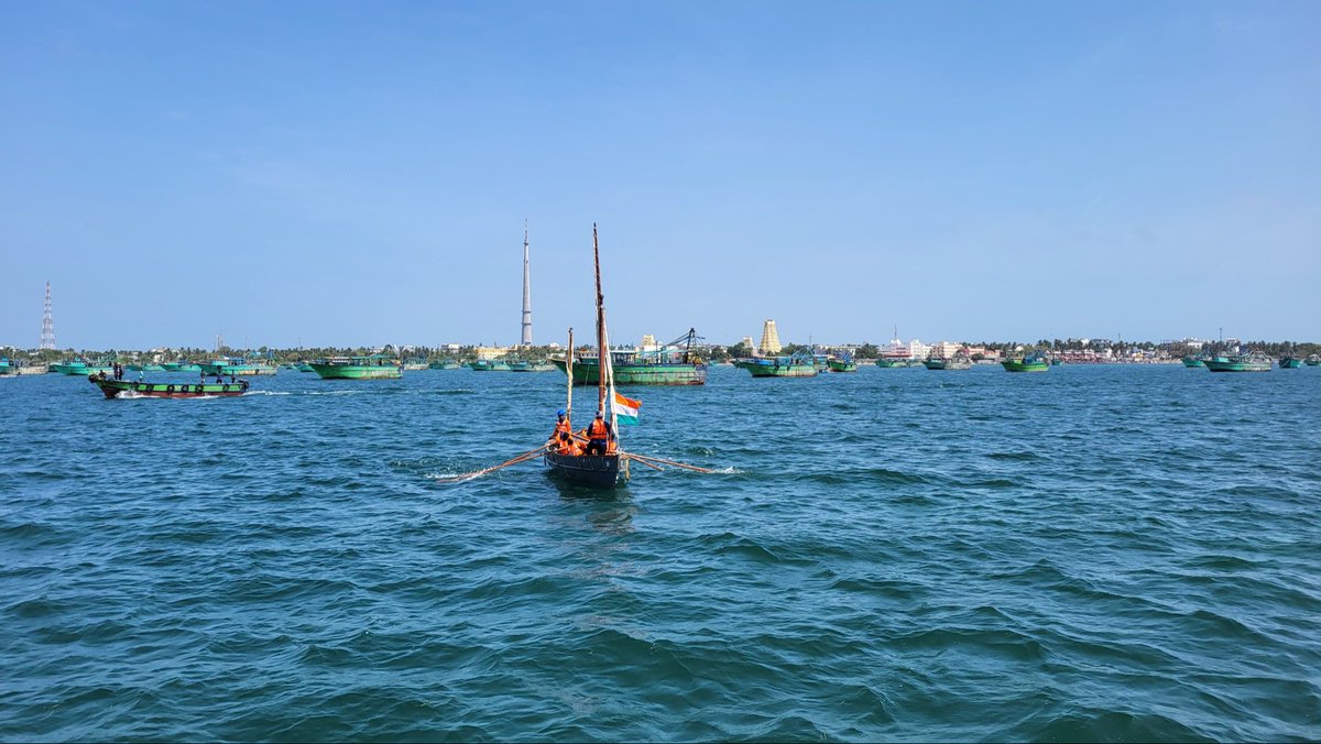 NCCPondicherry's tweet photo. #Swarnum Most Enterprising Naval Unit 🌊⛵ Sailing into Rameshwaram bay ! From the sacred shores of Ramanathaswamy temple, Team OSE 26  carry forward India’s timeless maritime spirit—towards a stronger blue future. DDG(TNPAN dte) casts off the boats. 

@shipmin_india @PMOIndia @LGov_Puducherry @HQ_DG_NCC @NCCDte_TNPAN @vatsvirendra1 @ashishrams

#MaritimeTransformation #SagarSeSamriddhi #JalmargSeVikas #MaritimeIndia #PortsForProsperity #ViksitBharat #BlueEconomy #KadalkkuPovom #Puducherry #NCC #SaveOurOceans