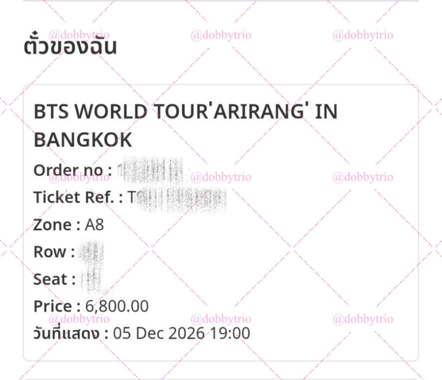 dobbytrio's tweet photo. 🐾 BTS WORLD TOUR ‘ARIRANG’ IN BKK
⌗ โซน A8 จำนวน 1 ใบ
⌗ โซน E2T จำนวน 2 ใบ

🐾 2026 NCT JNJM FANMEETING [DUALITY] # BKK
⌗ โซน BOTH SIDES จำนวน 1 ใบ
⌗ โซน JM จำนวน 1 ใบ
⌗ โซน E จำนวน 1 ใบ

🐾 EXO PLANET #6 EXhorizon in BKK
⌗ โซน G จำนวน 1 ใบ

#rvdobbygettix https://t.co/ViLmHf89sT