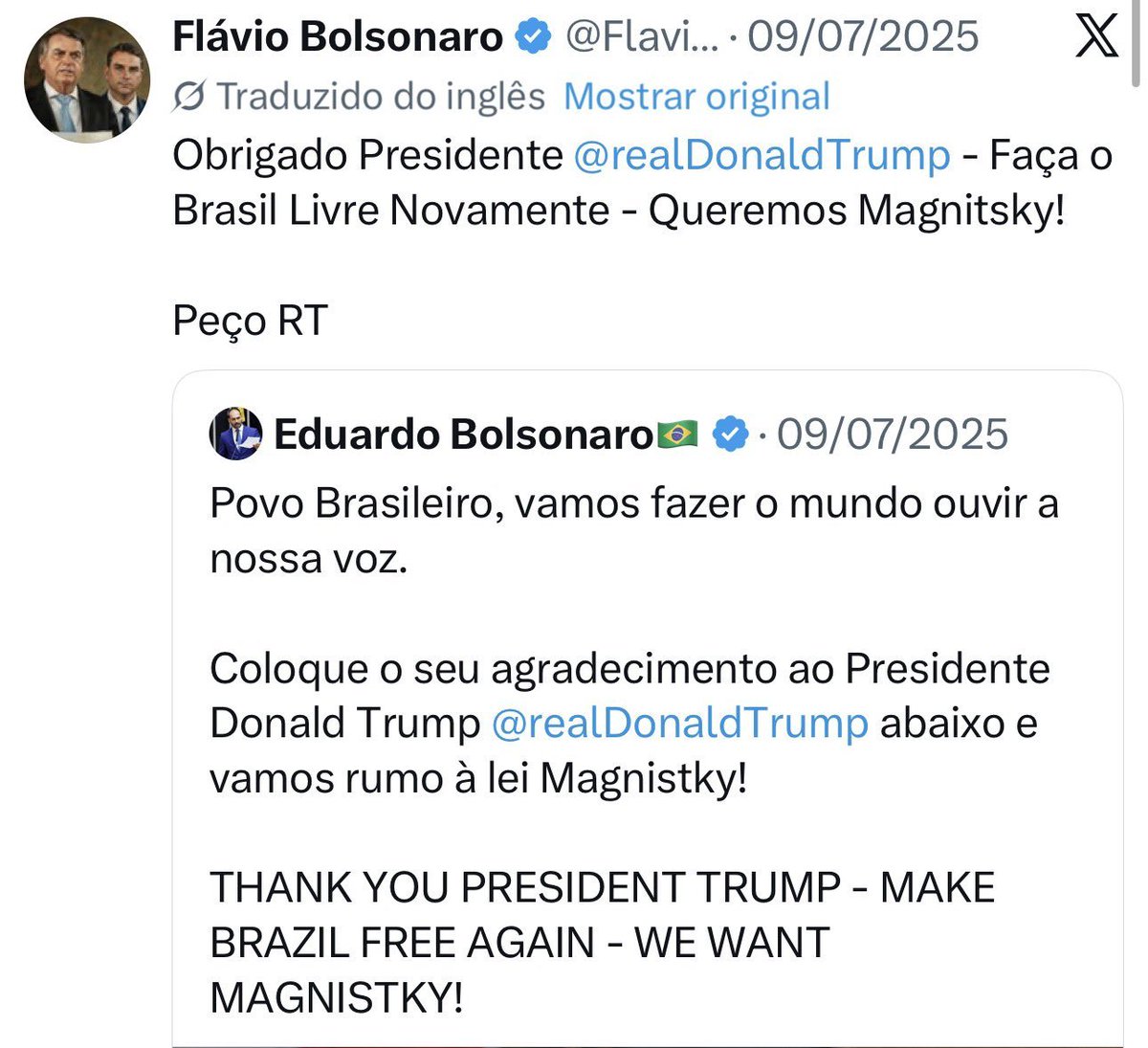 tesoureiros's tweet photo. Flávio Bolsonaro COMEMORANDO o tarifaço no dia que foi anunciado. https://t.co/UMGmQpoIj1