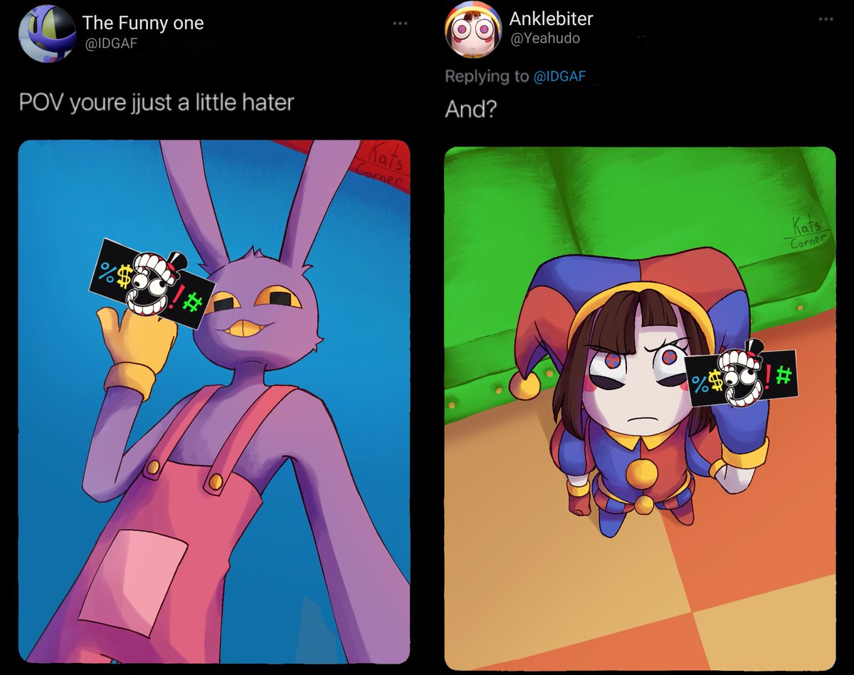 _Kats_corner_'s tweet photo. I love these idiots 

#tadc #pomni #jax #funnybunny https://t.co/NDRgkkgAUy
