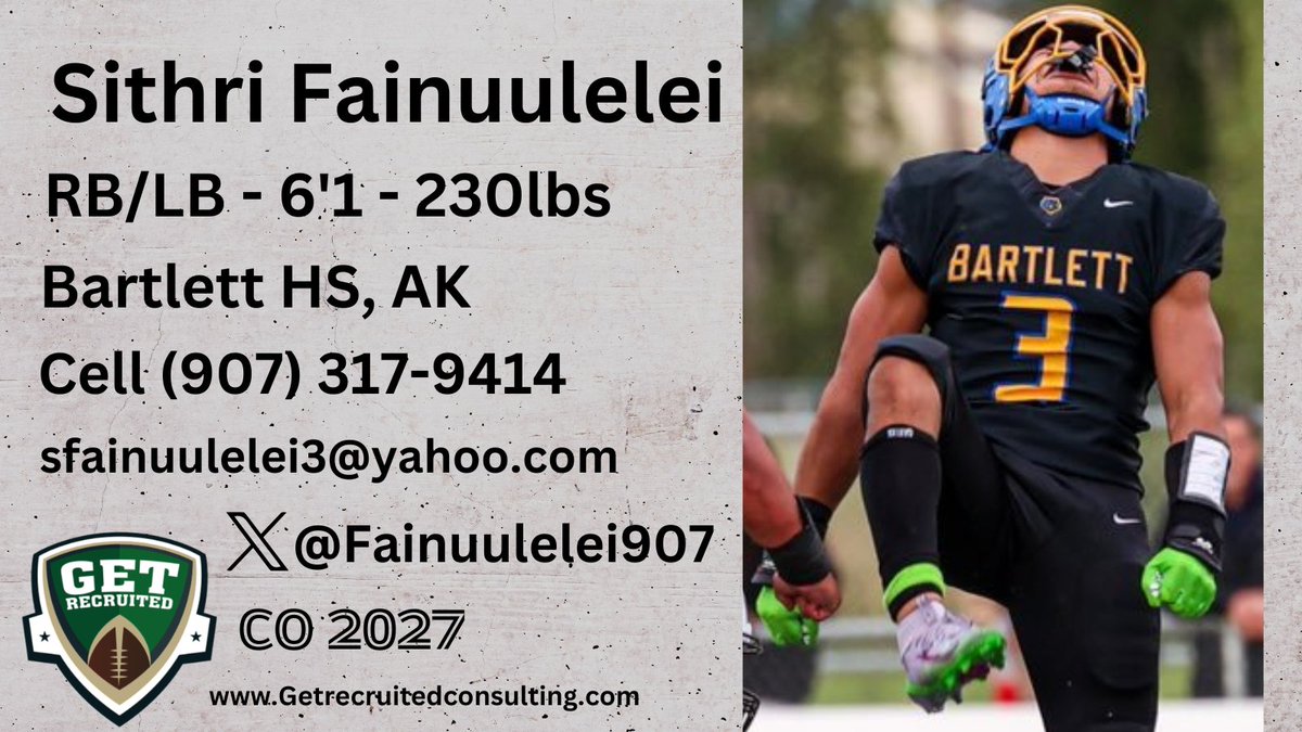 Get__Recruited's tweet photo. Sithri Fainuulelei - CO 2027 - LB/RB - 6'1, 230lbs - 4.5 GPA - Explosive, strong, &amp; physical. Bartlett HS, AK. Player profile: https://t.co/aQuZuYrBLo @Fainuulelei907 @1of1lifeskills @Lions_FB @UCA_Football @UNAFootball @SUUFB_ @SFA_Football @TarletonFB @UtahTechFB https://t.co/2mZBDB5iPc