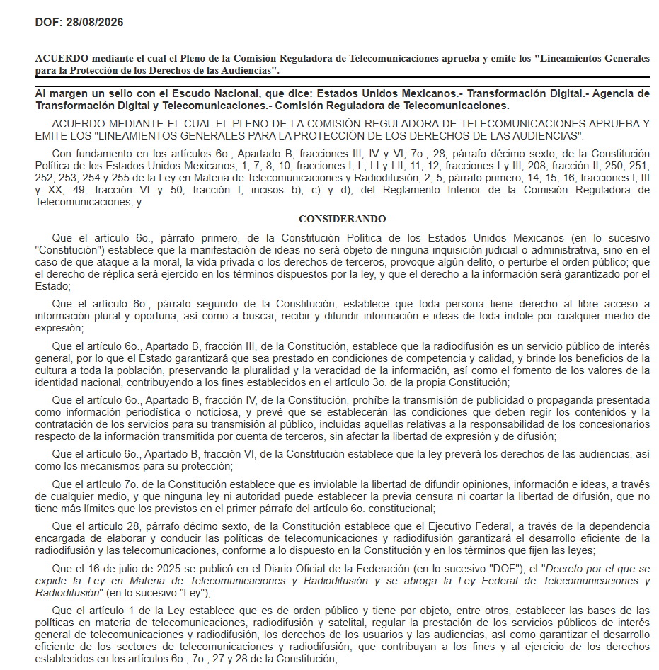 lopezdoriga's tweet photo. Se publicaron en el Diario Oficial de la Federación los 'Lineamientos Generales para la Protección de los Derechos de las Audiencias'.

Más en https://t.co/WdSSpNmK8P https://t.co/I5Z0Z0wwca