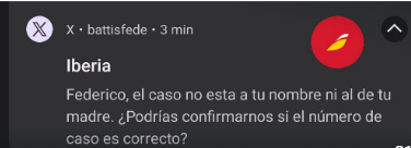 maruromera's tweet photo. @Iberia ahora inventa que el reclamo no está a nombre de mi hijo (cuando tenemos mail probandolo, la reserva y el e-ticket a su nombre). Ya no saben qué inventar para no pagar la compensación. Verifiquen la información de una vez antes de seguir insistiendo sin mover un dedo https://t.co/6i3Er0Fitp