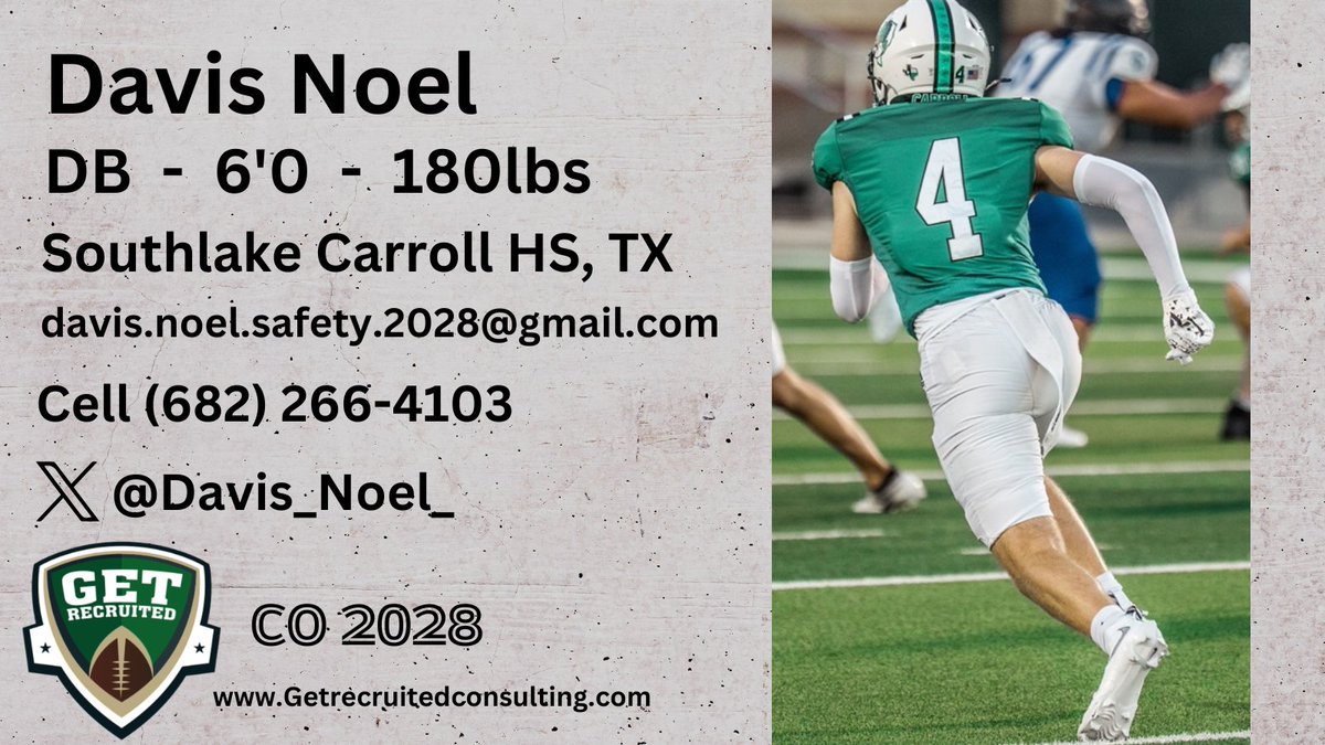 Get__Recruited's tweet photo. Davis Noel - CO 2028 - DB - 6'0, 180lbs - 3.7 GPA - Athletic, explosive, playmaker - Southlake Carroll HS, TX. Profile: https://t.co/l1I4uJ95UZ @1of1lifeskills @Davis_Noel_ @UChicagoFB @TartanFB @JHU_Football @UofRFootball @AmherstCollFB @Bates_Football @BowdoinFB @TrinCollFB https://t.co/Ls0BAksnPd