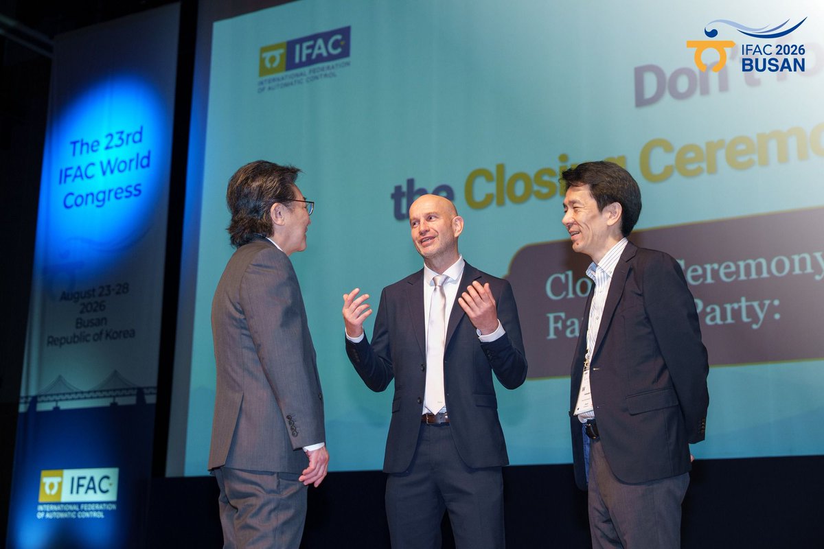 IFAC_Control's tweet photo. "From Event-Triggered to Neuromorphic Control: A System-Theoretic Perspective"

Maurice Heemels gave the closing plenary at the IFAC World Congress. Why compute and transmit on a clock when you could do it when something actually happens?

#IFAC2026 #AutomaticControl https://t.co/Ru8OAtwnT3