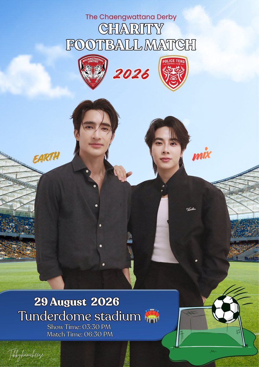 tikkyhamcheese's tweet photo. วันนี้เรามีนัดกับ🤎❤️#เอิร์ทมิกซ์ 

 ⚽ SPECIAL OLYMPICS THAILAND
        CHARITY FOOTBALL MATCH 2026
        The Chaengwattana Derby
 🗓️ 29 Aug 2026
🏟️ Thunderdome Stadium
🎤  Showtime 3.30 PM
🥅  Matchtime 6.30 PM

อย่าลืม หมวก ร่ม พัดลม ☀️
#EarthPirapat #mixxiw 
 #Earthmix https://t.co/pazi6vk01R