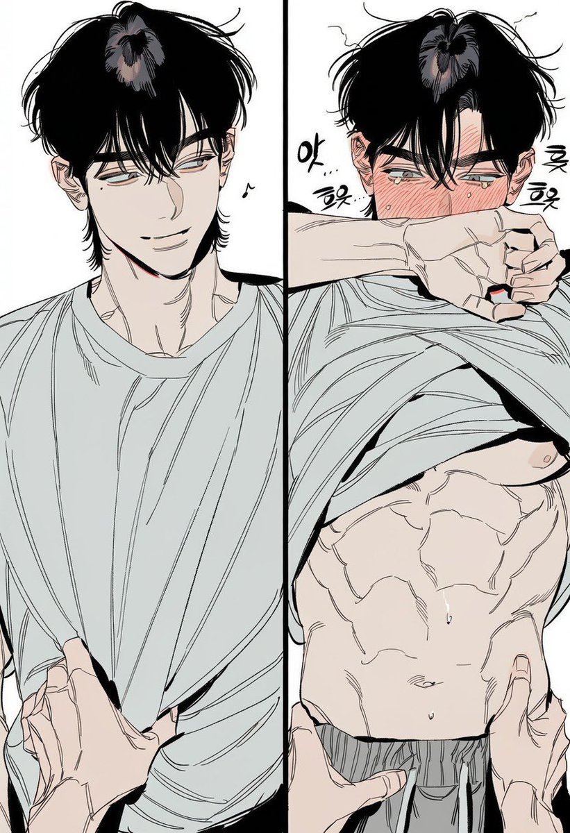 leftbypeace's tweet photo. * 꾹꾹이
* 자유롭게 사용해 주세요

Prompt:

2koma, 2panels, split screen, vertical split, before and after, 1.2::lifting clothes (meme)::, 1boy, male focus, pov hands,
[Left Panel]: upper body, oversized t-shirt, looking away casually, pov hands grabbing bottom hem of shirt, oblivious, peaceful atmosphere,
[Right Panel]: upper body, 1.3::shirt lifted to chest::, exposed pale stomach and abs, bared midriff, pov hands firmly gripping bare waist, arched back, 1.2::extreme embarrassment::, teary flustered eyes, covering mouth with own arm, heavy blush, sound effects("앗... 흐읏")