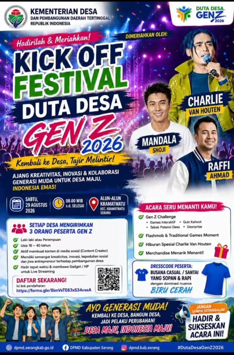 bangkum00322987's tweet photo. FESTIVAL DUTA DESA Gen-Z 2026 di Serang wadah inkubasi nas jaring, edukasi dan konsolidasi pemuda desa yg miliki jiwa kepemimpinan ,kreatifitas digital bentuk SDM perdesaan yg inovati, daya saing , jadi local champion
#FesDutaDesaGenZ
#dayaSaingGlobal
#LocalChamp
#BanDesngunIndo https://t.co/NsRx45HOP1