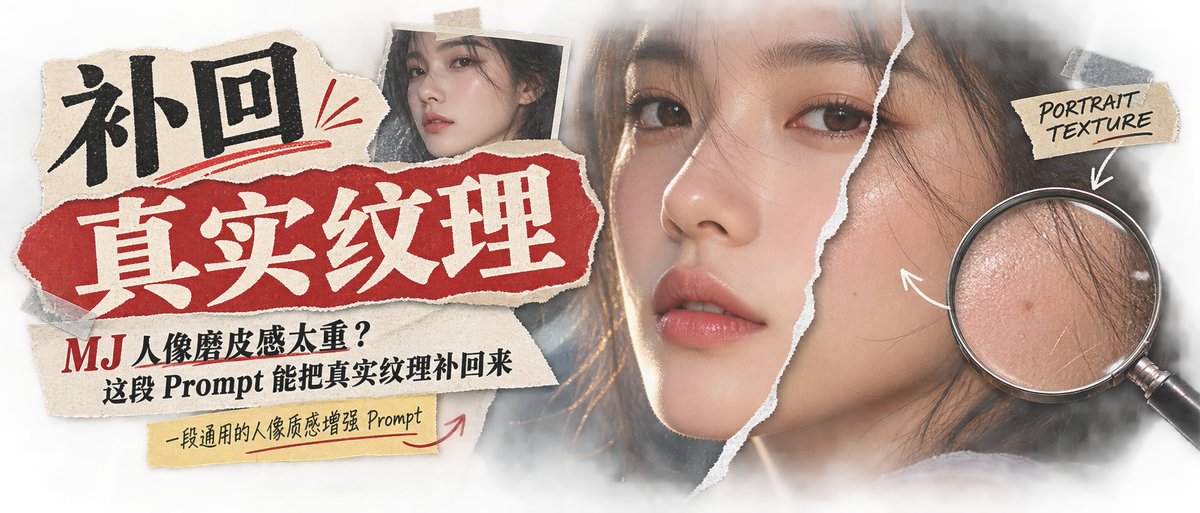 MJ 人像磨皮感太重？这段 Prompt 能把真实纹理补回来