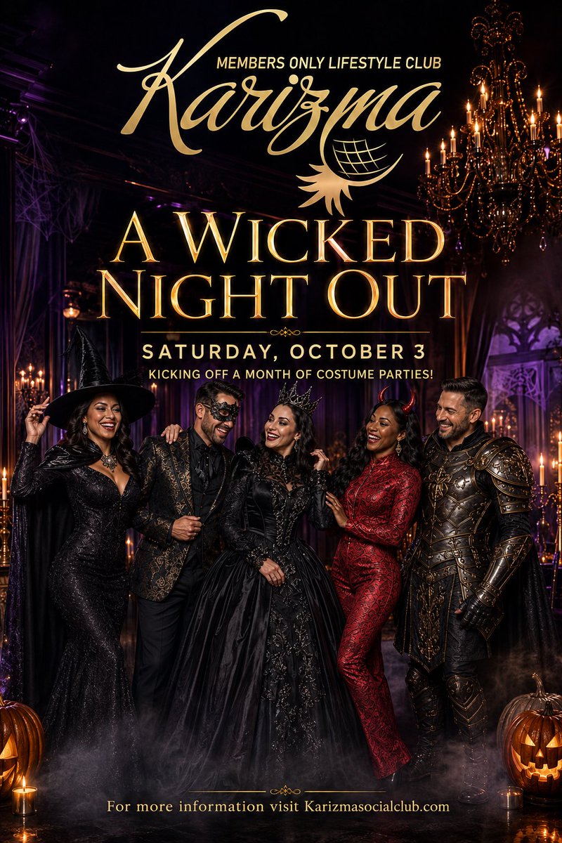 ClubKarizma's tweet photo. 😈🎃 A WICKED NIGHT OUT 🎃😈

Saturday, Oct. 3 — Karizma kicks off a MONTH of costume parties! 🔥

🎭 Dress wicked
💋 Feel sexy
🔥 Party all night

Halloween season starts HERE. Come find your wicked side. 😈 https://t.co/aa2yfFMK9M