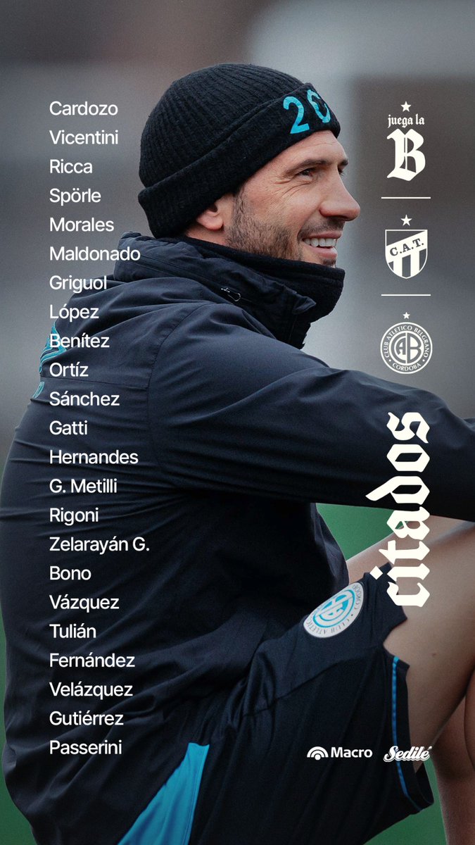 Todo_enjuego's tweet photo. 📋 LOS CONVOCADOS DE BELGRANO
El #Pirata presentó la lista de citados para enfrentar a Atlético Tucumán por la fecha 7 del Torneo Clausura.
🏥 Santiago Longo quedó afuera de la convocatoria por una sobrecarga muscular. https://t.co/zr8LDEWVI7