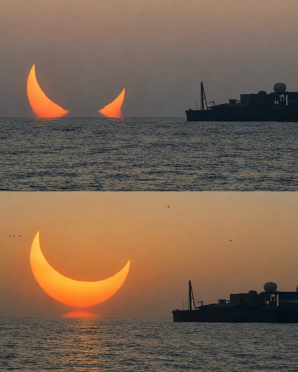 AmazingNature00's tweet photo. 😃Incredible Photo of a Sunrise During a Solar Eclipse Looks Like the Ocean Has Horns!

📸 Elias Chasiotis https://t.co/bXyQgiGXru