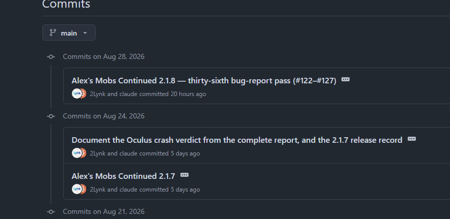 BluSpringg's tweet photo. fun fact
almost every unofficial Alex's Mobs / Alex's Caves port for 1.21.1+ (or Fabric) you see is most likely AI generated bullshit

- Alex's Mobs Continued (def AI)
- Alex's Mobs Fabric (very likely, dev isn't using Git properly)
- Alex's Mobs 1.21.1 / Unofficial Port (def AI) https://t.co/QplYlGZIpY