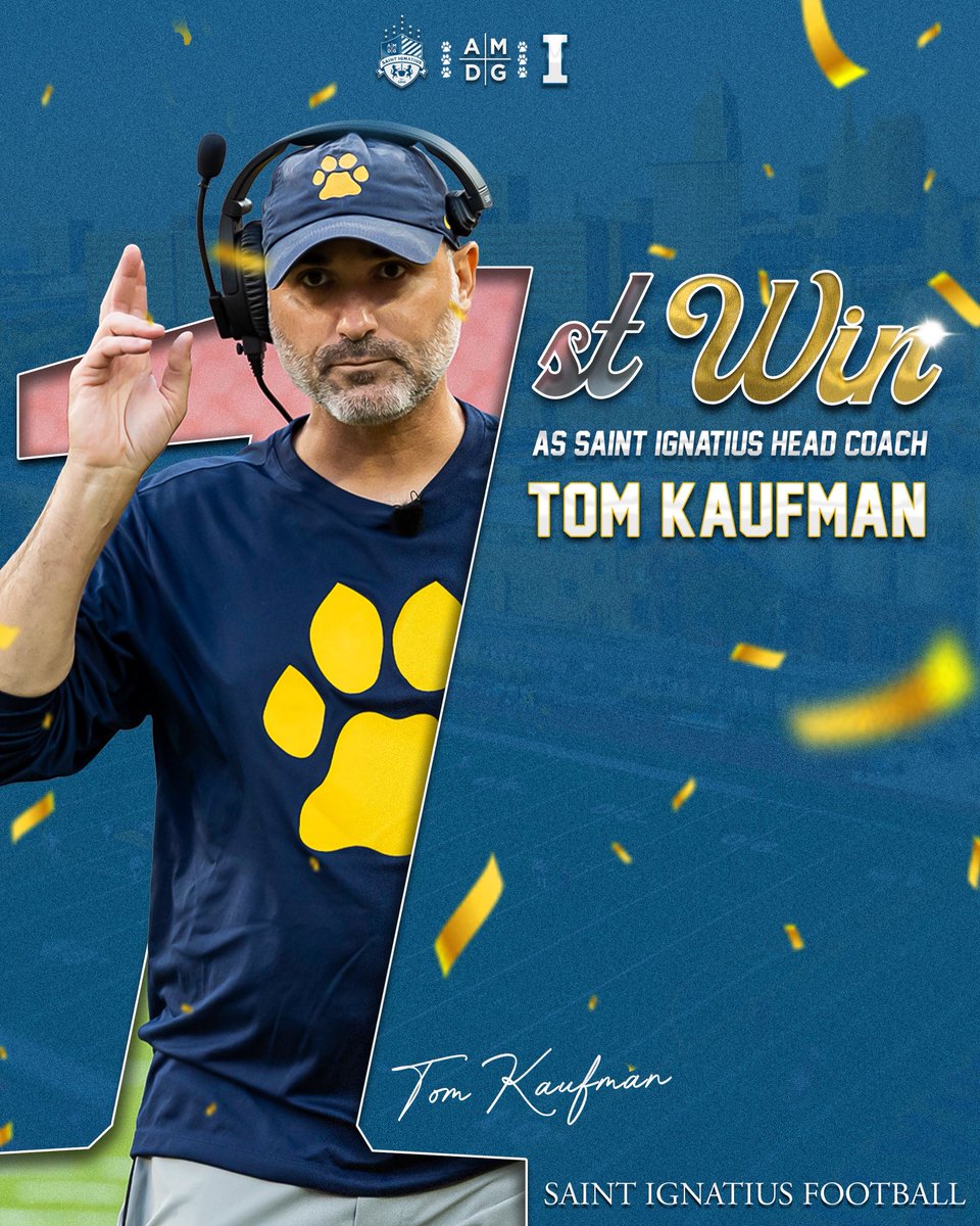 SIHSSports's tweet photo. FB: With tonight’s win over Pickerington North, Head Football Coach Tom Kaufman earns his first victory with the Blue and Gold!
#GoCats | #AMDG https://t.co/GfGL2iTDsh