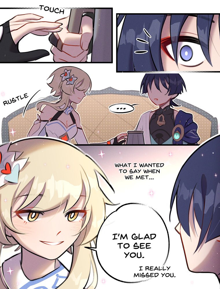 Eva_Dudu's tweet photo. "Save whatever you want to say for our meeting", part 6/7 
#scaralumi #wanlumi #wanderer #lumine https://t.co/eCfKVKWZ8q