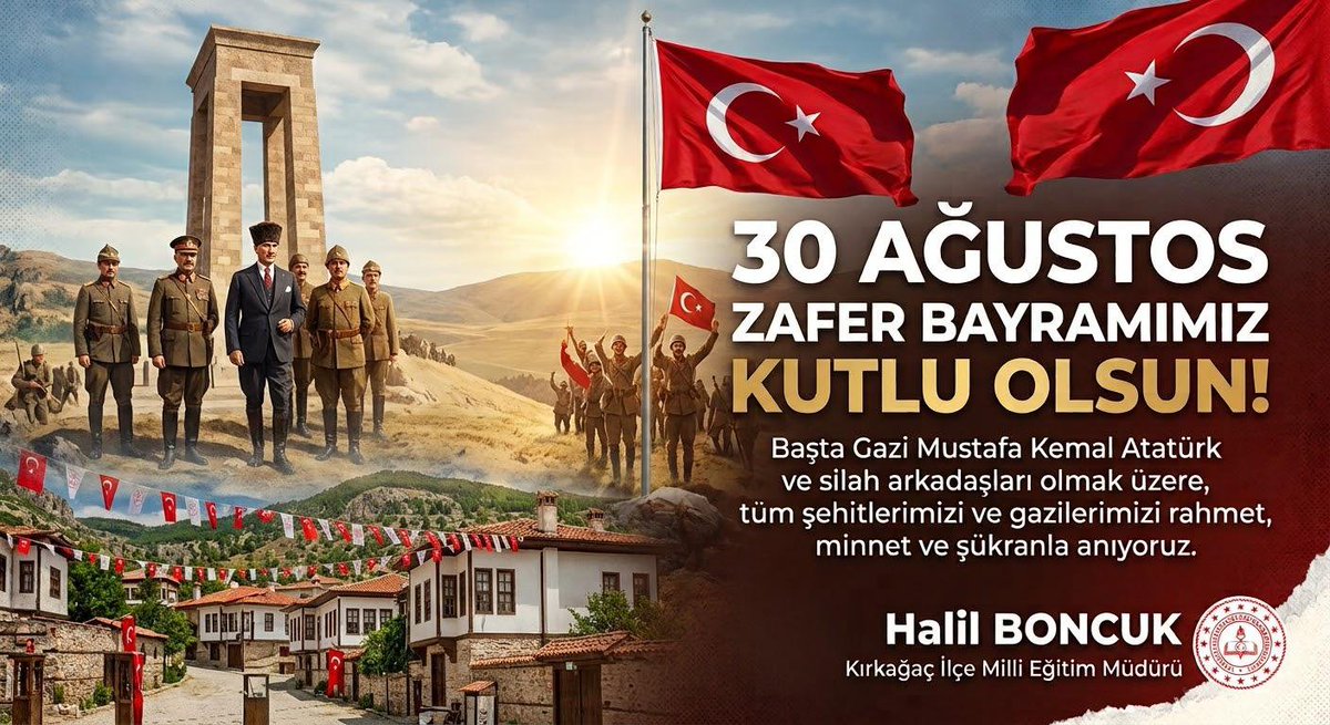 kirkagacmem45's tweet photo. 🇹🇷 30 Ağustos Zafer Bayramımız Kutlu Olsun!

Başta Gazi Mustafa Kemal Atatürk ve silah arkadaşları olmak üzere, vatanımız uğruna mücadele eden tüm şehitlerimizi ve gazilerimizi rahmet, minnet ve şükranla anıyoruz.

@il_mem_45 @m_ugurelli https://t.co/WObXGREG5F