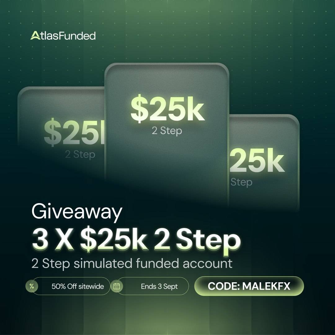 Malekfx1155's tweet photo. GIVEAWAY: 3 x $25K 2-Step Pro accounts

To enter:
→ Follow <@Malekfx1155 @LAntonioAF @atlasfunded @atlasfutures @ICT_KillerX
→ Like + RT

Winners in 7 days.

Bonus: MALEKFX is 50% off sitewide, and I'm gifting a $50K Instant to one person who picks up an account this week.

[https://t.co/UeeScRn2Qz]