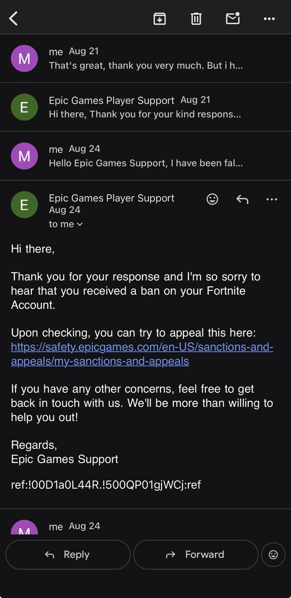 unbanprecision's tweet photo. 🚨 FALSE FORTNITE BAN

I was falsely banned from Fortnite while playing a Battle Royale game. I had never cheated, exploited, or used hacks in my 8–9 years of playing Fortnite.

What makes this even more concerning is that just 2 days before the ban, my Epic Games account was hacked. The hacker gained access to my account and changed my email. I contacted Epic Support, submitted tickets, and eventually recovered my account. I’ve attached proof of all of this below.

Then, only two days later, while playing normally with my cousin, I was kicked from the match due to internet lag so I restarted my router and joined another game, only to be kicked again and hit with a 24-hour ban for “exploiting.” Which turned into a year long ban after a day.

I have never hacked or cheated on Fortnite, yet I was still falsely banned. I’ve also seen other players reporting similar false bans, which makes this extremely concerning.

I’m asking @FortniteGame @EpicGames to please take this issue seriously and investigate these false bans. If legitimate players are being incorrectly banned by the anti-cheat system, it could seriously damage players’ trust in Fortnite and ultimately harm Epic’s reputation.

I’ve attached proof of my account being hacked, my support tickets, and the ban below.

#falseban #fortniteban #Fortniteㅤㅤ