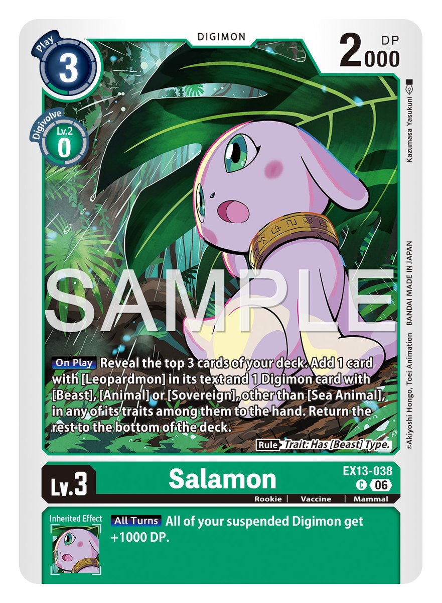 digimon_tcg_EN's tweet photo. [REVEALS]

Hello Digimon Tamers!
Today’s card is [EX13-038 Salamon], [EX13-040 Mikemon], and [EX13-042 Bastemon]!

EXTRA BOOSTER CHIVALROUS XIII [EX-13]
In stores October 2, 2026!
https://t.co/EJzlpJf1xm

#DigimonCardGame https://t.co/R8067zoA9K