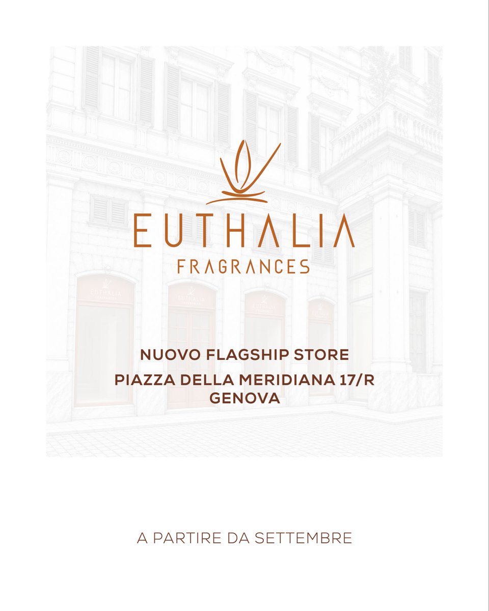 euthaliafrag's tweet photo. With great excitement, we are proud to announce the upcoming opening of the new #EuthaliaFragrances #FlagshipStore at Palazzo della Meridiana, in the heart of #Genoa.
An extraordinary location for an exciting new chapter in our story!

Euthalia Fragrances, Luxury Scented Emotions https://t.co/2PBfHYpXej