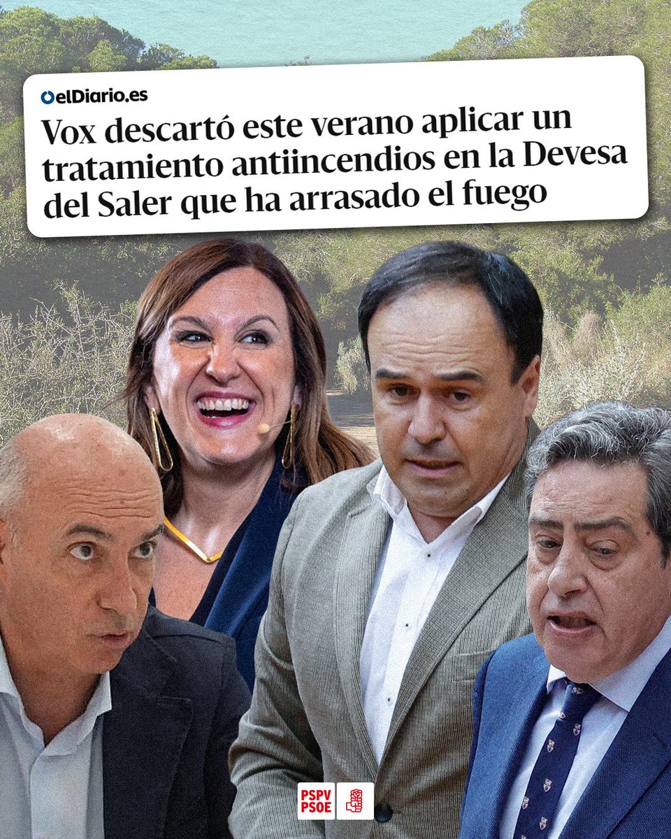 SocialistesVal's tweet photo. Gobernar con negacionistas y aplicar políticas negacionistas tiene consecuencias ⤵️

🔴 Vox descartó este verano aplicar un tratamiento antiincendios en la Devesa del Saler que ha arrasado el fuego #IFValència 

https://t.co/yM9j9Rd0oC https://t.co/CBCaIAuFqi