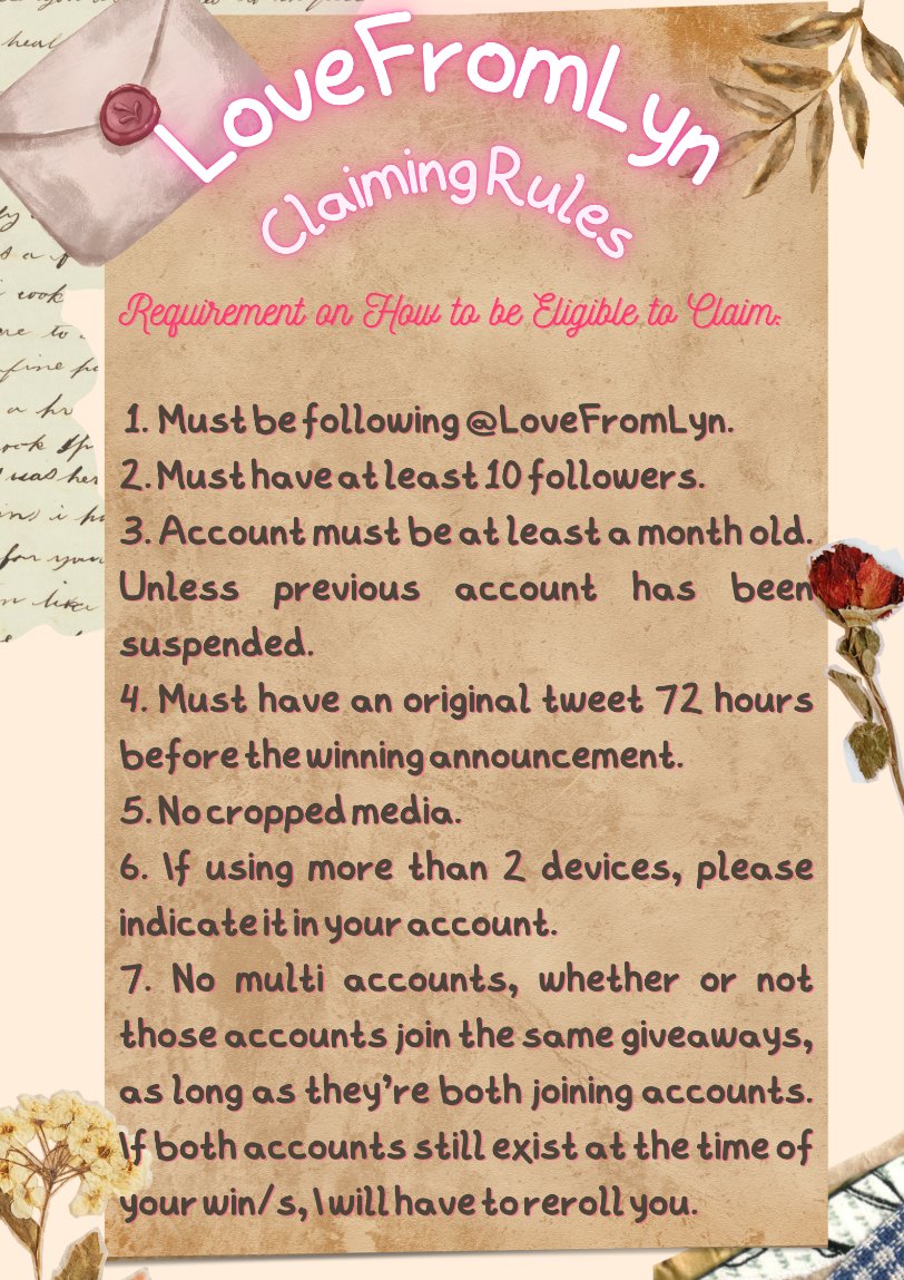 WinFromLyn's tweet photo. HERE ARE THE CLAIMING RULES FOR THE WINNERS OF @LoveFromLyn GIVEAWAYS! 🥰 https://t.co/DTa4FYaSEN