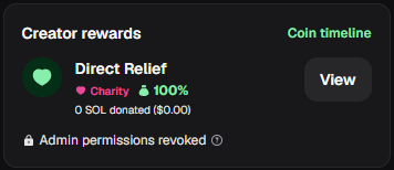 Colours4Causes's tweet photo. 🔒 CHARITY ALLOCATION LOCKED

❤️ Direct Relief  100%RED's creator-reward distribution is configured to allocate 100% to Direct Relief through https://t.co/CeU4MorLuL's charity 

creator share: 0%Admin 

permissions: Revoked

Current verified amount 

donated: $0.00Donation totals will update as eligible creator rewards accumulate and are processed.

CA: CEae3ek6uWUbqcDwyf8NpS3KBSYN2mf6gXuakvqLpump