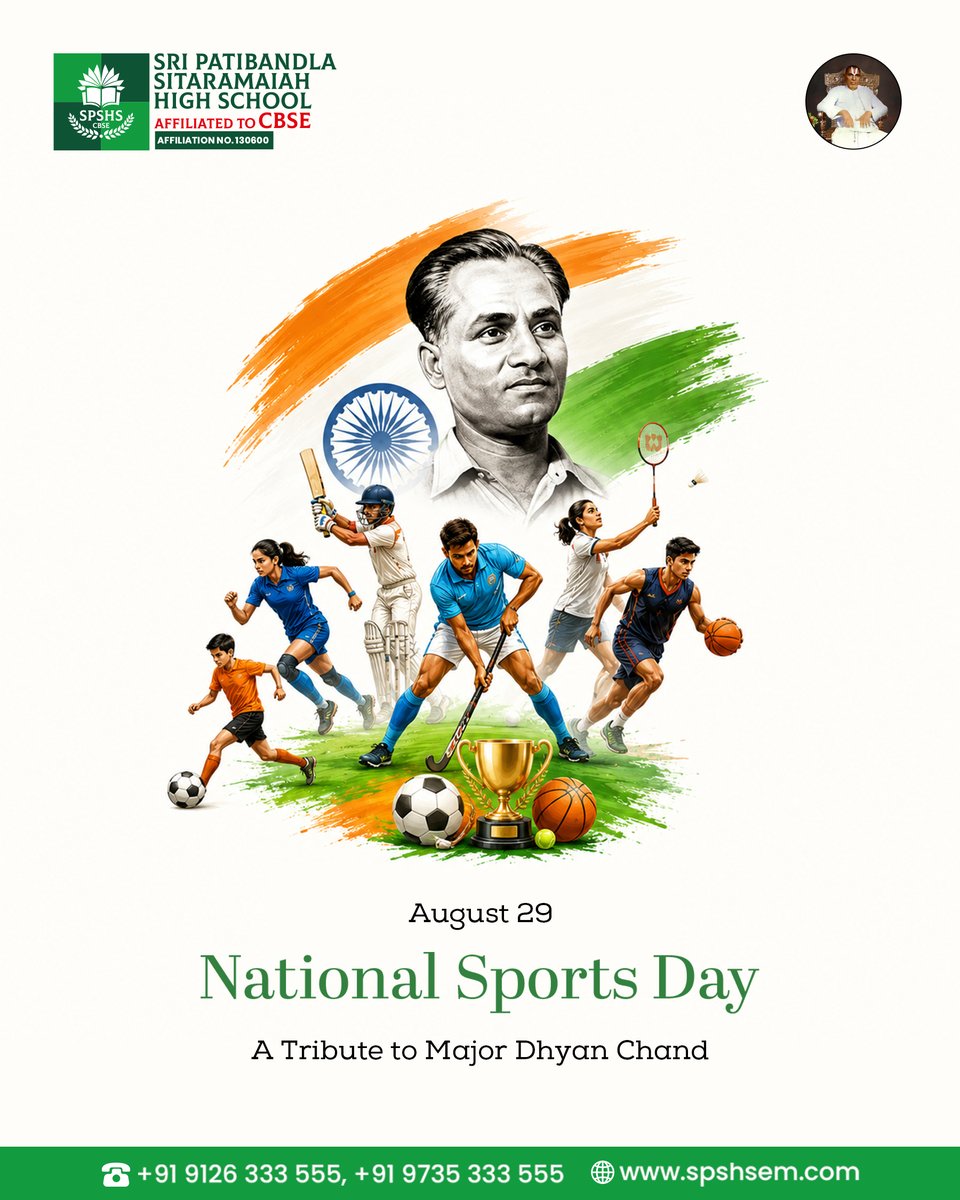 cbsesps's tweet photo. Celebrating the spirit of sportsmanship, discipline &amp; determination this National Sports Day! 🏆🇮🇳 Let’s inspire young minds to embrace sports, build confidence 
Remembering the legendary Major Dhyan Chand &amp; his remarkable contribution to Indian sports. 🏑✨#NationalSportsDay https://t.co/RbAVBjqHx5