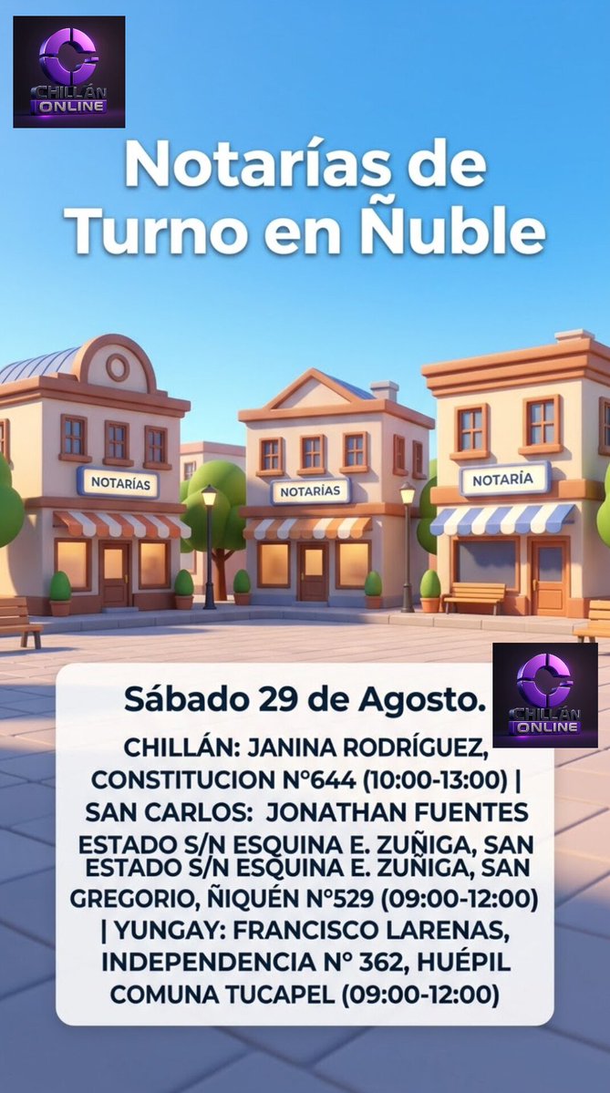 ChillanOnline's tweet photo. NOTARIAS DE TURNO EN ÑUBLE https://t.co/b7uvt4hnpW