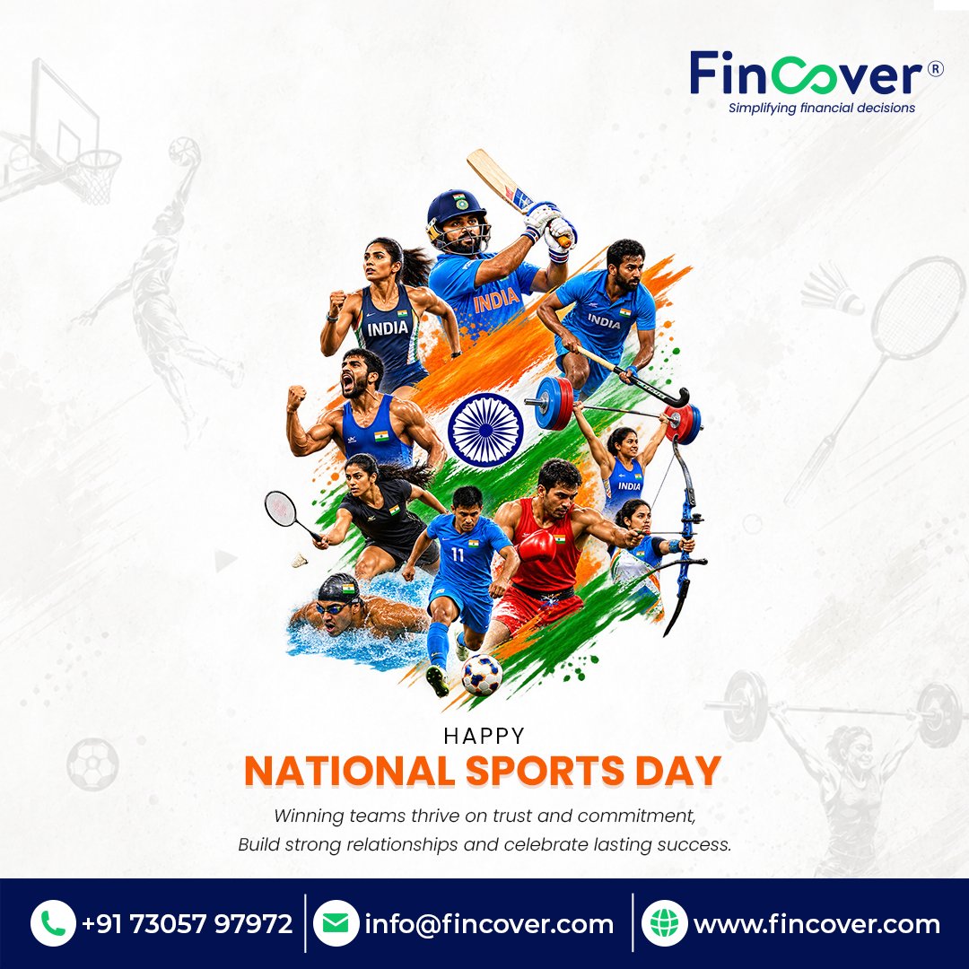 fincover's tweet photo. “Play with Passion. Plan for the Future.” 🏅
On this National Sports Day, we celebrate the spirit of determination, discipline, teamwork, and perseverance that inspires every champion. Happy National Sports Day from Fincover!
#NationalSportsDay #NationalSportsDay2026
#SportsDay https://t.co/xL8Lm68F97