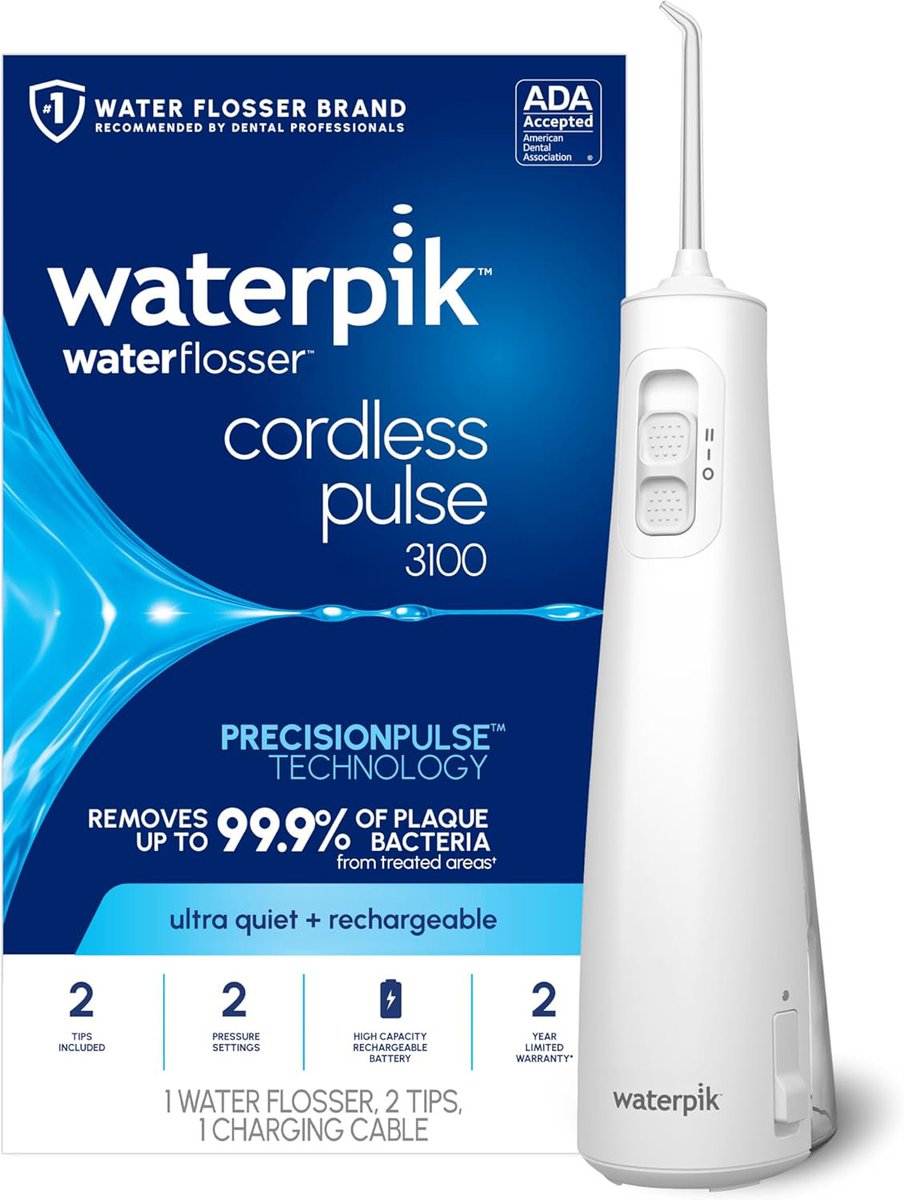 isratshin's tweet photo. Waterpik Cordless Pulse 3100 Rechargeable Portable Water Flosser for Teeth

Link:  https://t.co/LhJa0ZL0ae

rechargeable water flosser lasts for 
up to 9 weeks on a single charge. 

#Waterpik #WaterFlosser #OralCare #DentalCare #HealthyTeeth #GumHealth #TeethCleaning #SmileCare https://t.co/phNbdCsReL