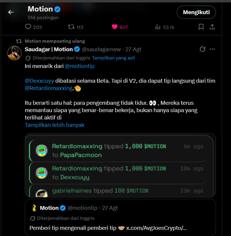 saudagarnew's tweet photo. Honestly disappointed with $MOTION V2. @motiontip @Retardiomaxxing 

I created content.
I explained the system.
I even got reposted by the official account.

Still no tip. Still no invite.🥺

Meanwhile some accounts that barely know $MOTION already got in.
And some posts with almost no substance got tipped too.

If the standard is “make weighted content,” then the invites should match that standard.

Right now it looks inconsistent. Work is visible. The invite is not.

That’s the part that’s hard to accept.

Maybe this isn’t my place in $MOTION.
So I’ll stop focusing on it and put the energy somewhere that actually notices the work. 😊