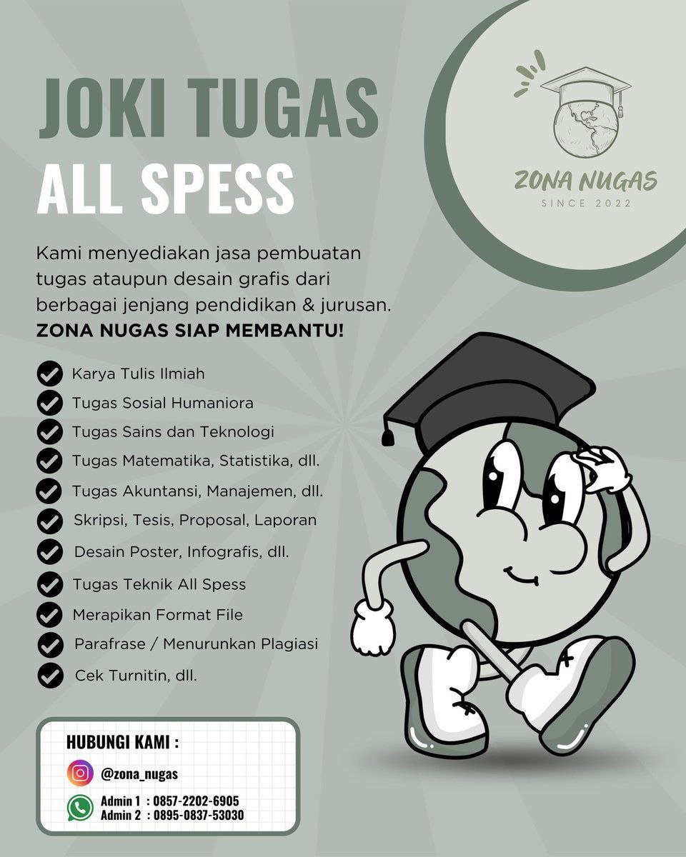 carqless's tweet photo. hi! Joki tugas @zonanugas all spess sudah aktif lagi ya♥️🫰
menyediakan layanan joki tugas dan konsultasi:
✅ Laporan KP
✅ Tesis
✅ Skripsi
✅ Jurnal
✅ Artikel
✅ Essai
✅ Makalah
Dll

untuk tugas lain bisa langsung konsultasi dan hubungi ke no di bio yaa 📖😍
#zonauang https://t.co/idM97ffCIT