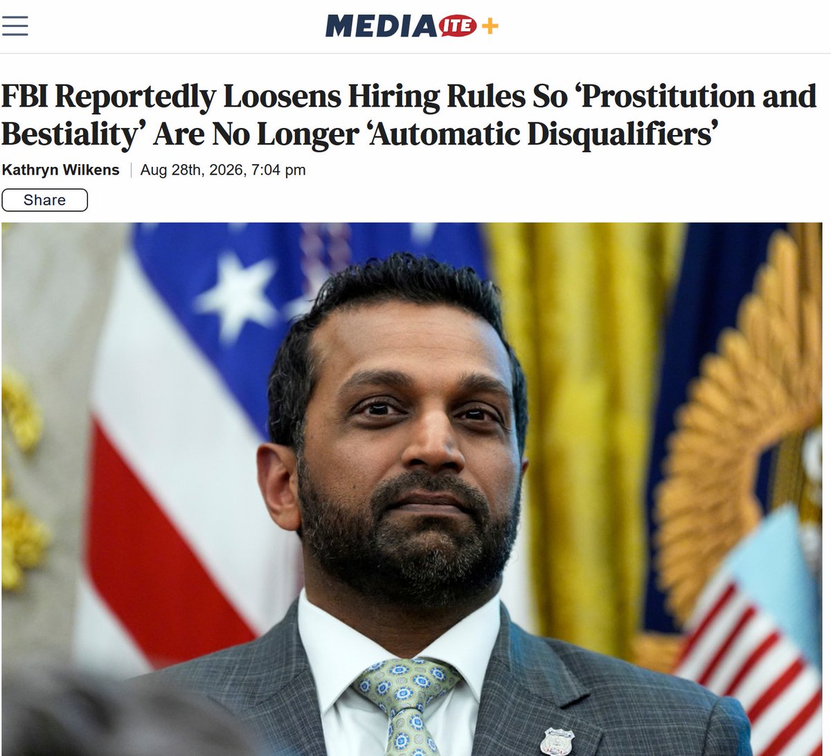 AlanRMacLeod's tweet photo. I like how they just use a picture of Kash Patel to illustrate this headline. https://t.co/kRGTGfGkvm
