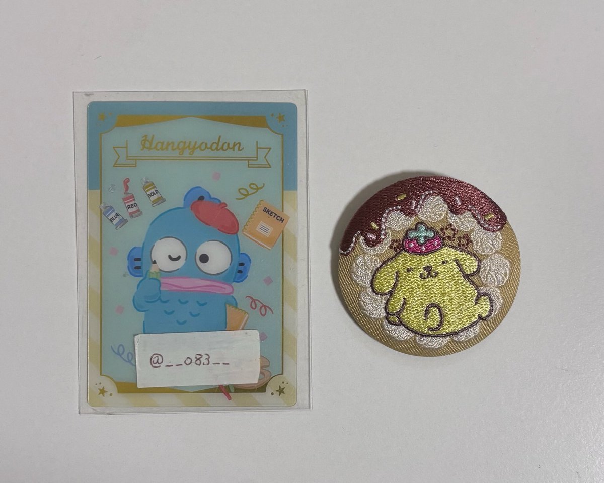 __o83__'s tweet photo. 【交換】サンリオ 刺繍缶バッジ

譲) ポムポムプリン
求) パティ&amp;ジミー

郵送のみの交換になります📮
検索から気軽にお声がけください^^ https://t.co/Nxpyrt6uAa