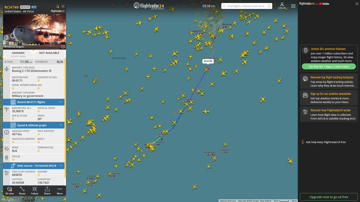 AIYeyENGDdJkjTr's tweet photo. Aug. 29, 2026
#Fairfield Travis Air Force Base #Anchorage Elmendorf Air Force Base #Tokyo Yokota Air Base #Okinawa Kadena Air Base #Diego Garcia #Okinawa Kadena Air Base ==> #Tokyo Yokota Air Base
#RCH749 #AE0676 USAF C-17A Globemaster III https://t.co/wEOfza4zlB