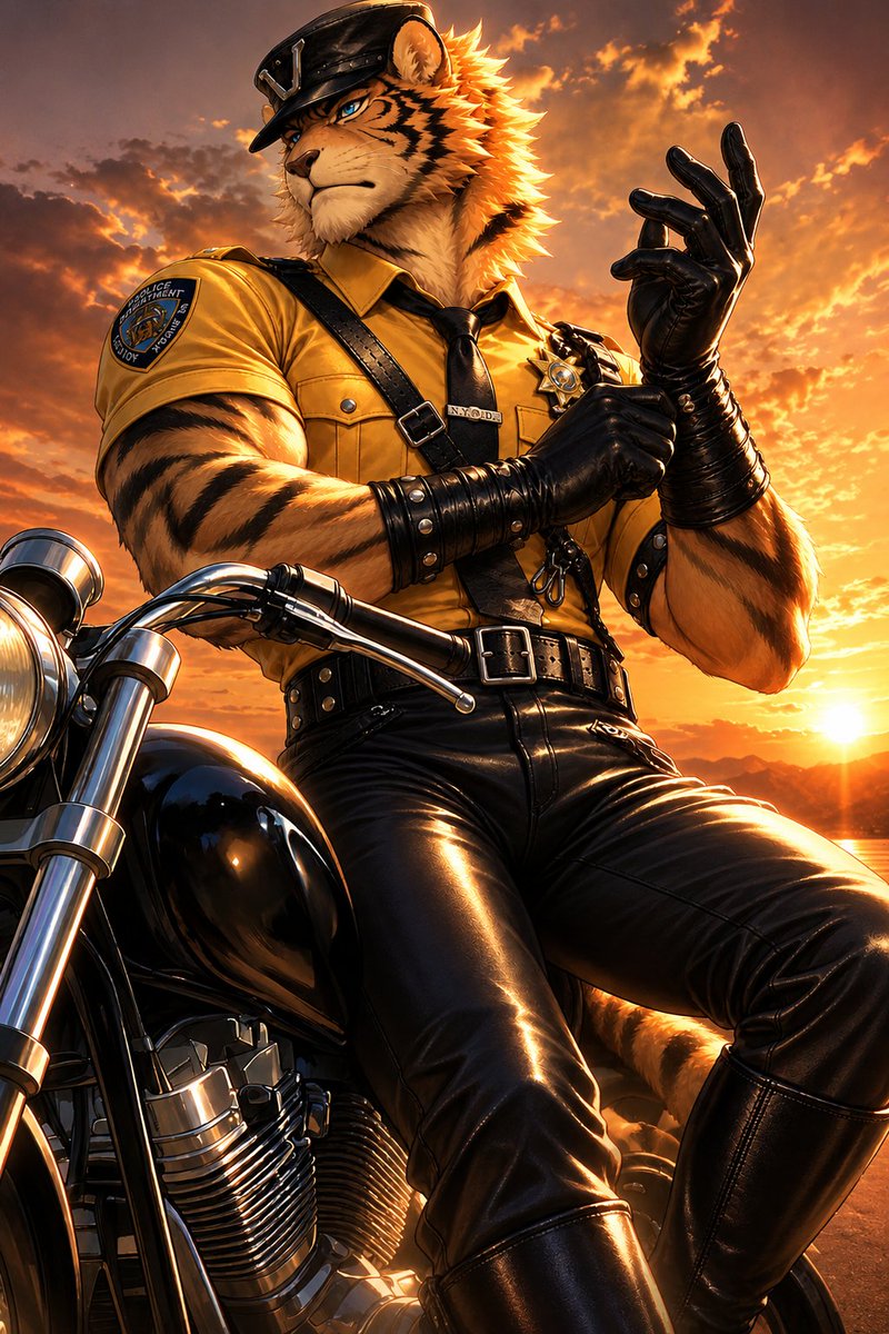 RiochyW's tweet photo. (AI绘画23）My fursona tiger Keishon as a police officer biker driver  #AIart️️️️️️️️️️️️️️️️️️️️️️️️️️️️️️️️️️️️️️️️️️️️️️️️️️️ #Leather #furry #Biker #Officer 🐯👮‍♂️ https://t.co/nZBe8KSnlU