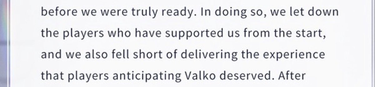 Eevees_Hobbies's tweet photo. “In doing so, we let down the players who have supported us from the start and we also fell short of delivering the experience that players anticipating Valko deserved.”

We’re still anticipating! And you’re still falling short! 

#BringBackValko #BringValkoBack #Ladsis6 https://t.co/1z1wSJkzgL