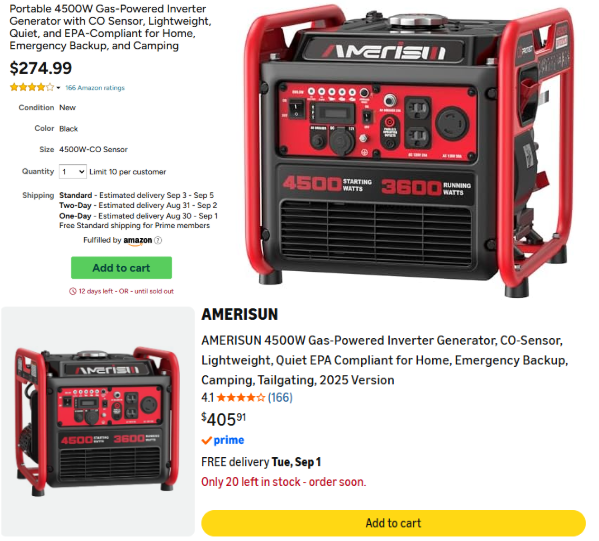 Pricerrors's tweet photo. AMERISUN 4500W GENERATOR LOWEST PRICE ONLINE

Portable generator dropped to $274 at Woot

https://t.co/RtAZo0lctA

Same model currently goes for $405 at Amazon

Free shipping for Prime users #ad https://t.co/HnFtqTJd3V
