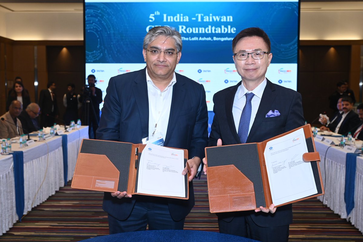 ficci_india's tweet photo. FICCI, in association with TAITRA, convened the 5th India–Taiwan CEOs Round Table chaired by Mr Amardeep Singh Bhatia, Secretary, DPIIT, Ministry of Commerce and Industry, Government of India from Indian side and Ms Cynthia Kiang, Deputy Minister, Ministry of Economic Affairs, Taiwan from Taiwan side.

The discussions focused on deepening manufacturing partnerships and building resilient, diversified and future-ready supply chains across strategic sectors, including Electronics Manufacturing Services (EMS), Electronics Components Manufacturing Scheme (ECMS), smart transportation, automation and advanced technologies.

A Joint Statement was also signed by Mr Jasbir Singh, Co-Chair, India–Taiwan CEOs Roundtable, and Mr James C. F. Huang, Co-Chair, India–Taiwan CEOs Roundtable and Chairman, Taiwan External Trade Development Council (TAITRA), reaffirming the commitment of both sides to strengthen industry-to-industry cooperation and identify new opportunities for collaboration.

The Roundtable brought together leading organisations and industry leaders from electronics, technology solutions, robotics, artificial intelligence, fintech and IoT, underscoring the strong and growing potential for deeper India–Taiwan business partnerships.