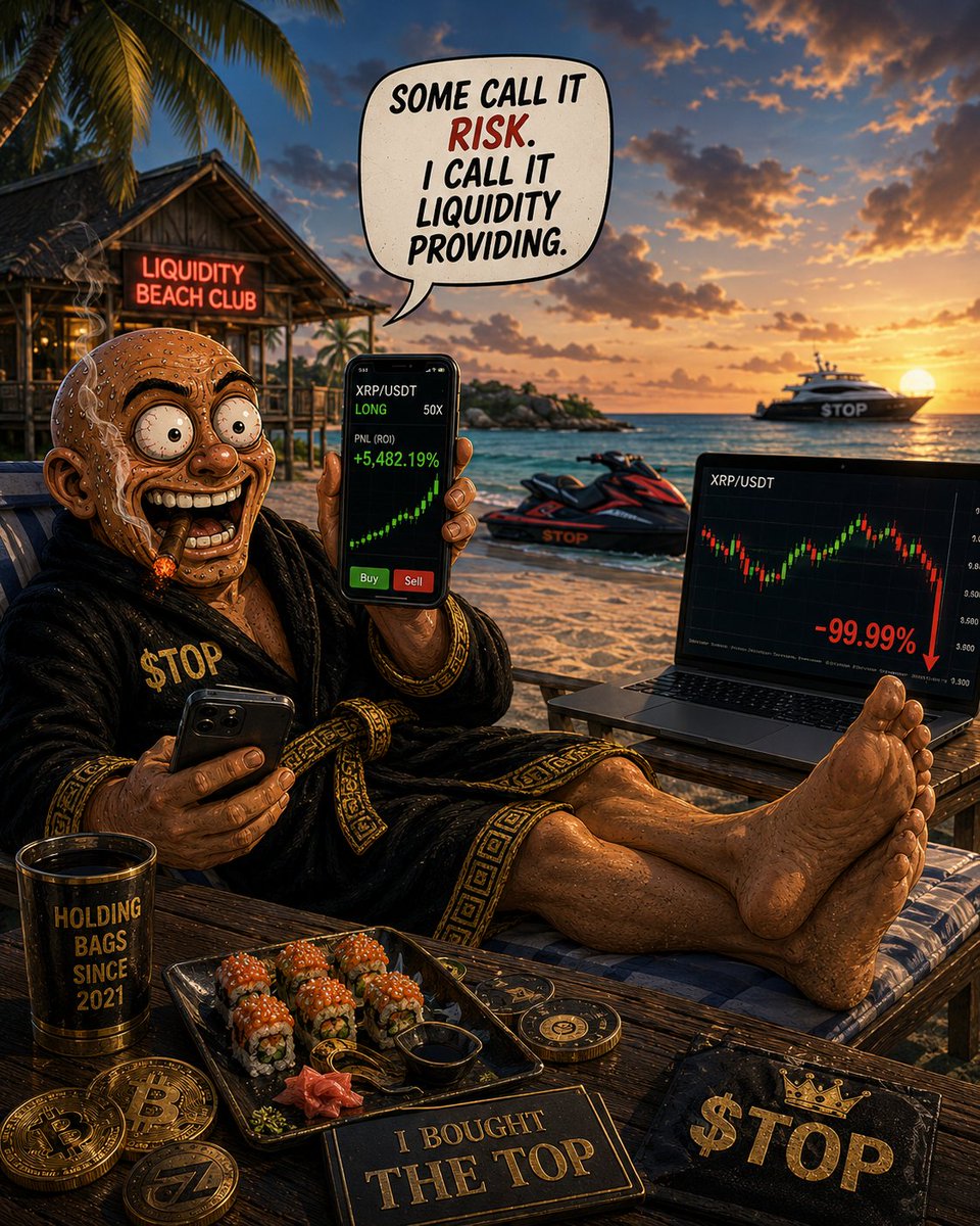 BuyTheTopCoin_'s tweet photo. Charts closed. Stress gone.
Then he checked the market… 💀📈
“Some call it risk. I call it liquidity providing.” 😂
$TOP — even on vacation, we buy the top. 👑
🪙 CA: BpwTZontRMfeJBhL8kZbfJAYhR73cyUQYTKbDiGJpump
💬 Telegram: https://t.co/LAYG7p7Jv9⁠�
#TOP #BuyTheTop #CryptoMemes #Memecoin #Solana #TradingMemes