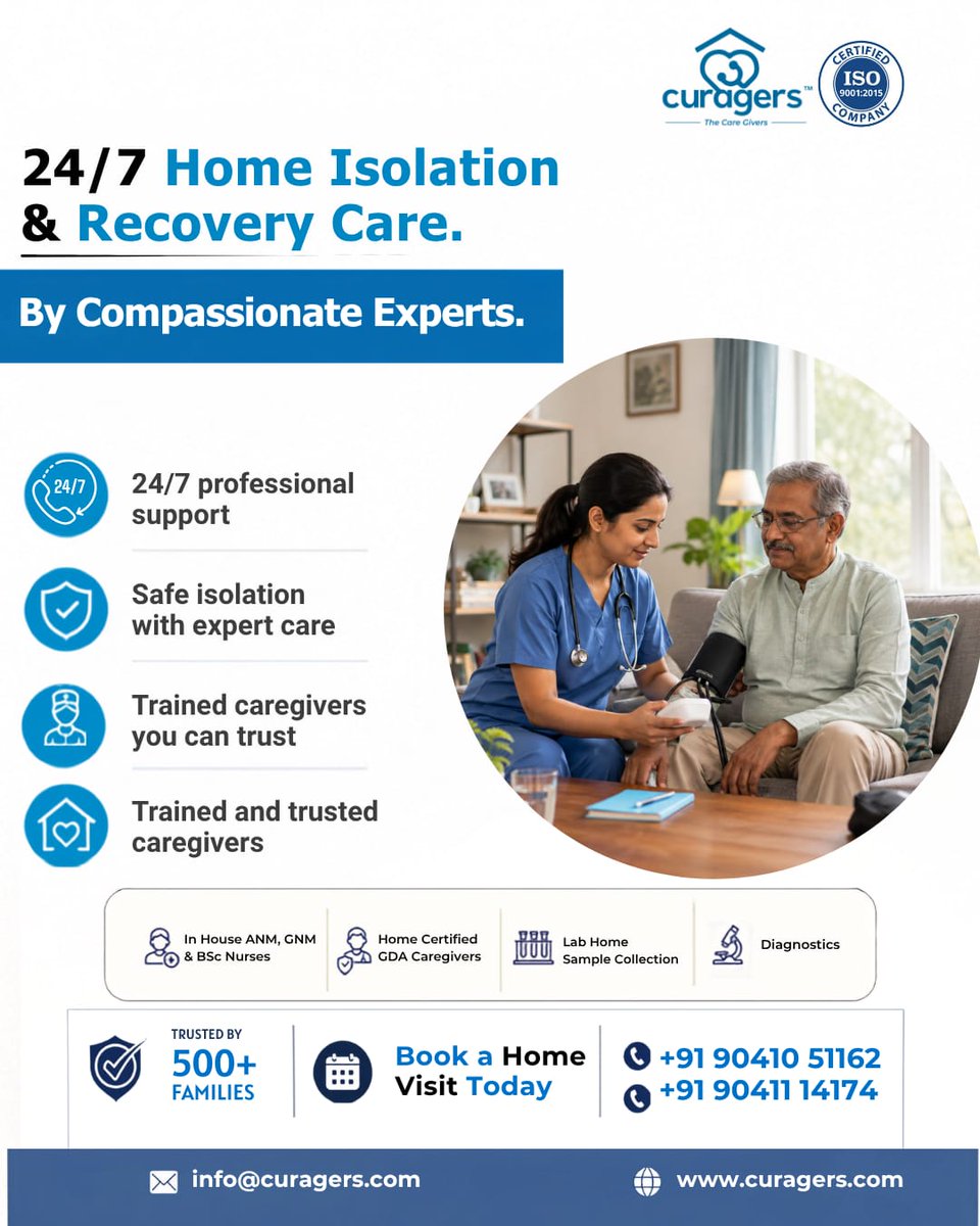 CuragersHealth's tweet photo. ๐ก Recover with comfort. Care with confidence. ๐
Curagers offers 24/7 Home Isolation & Recovery Care with trained caregivers and professional support.
๐ +91 90410 51162 | +91 90411 14174
๐ https://t.co/6ofISmgWEq
#HomeIsolation #RecoveryCare #HomeHealthcare #CareAtHome https://t.co/sSAjyduTGa
