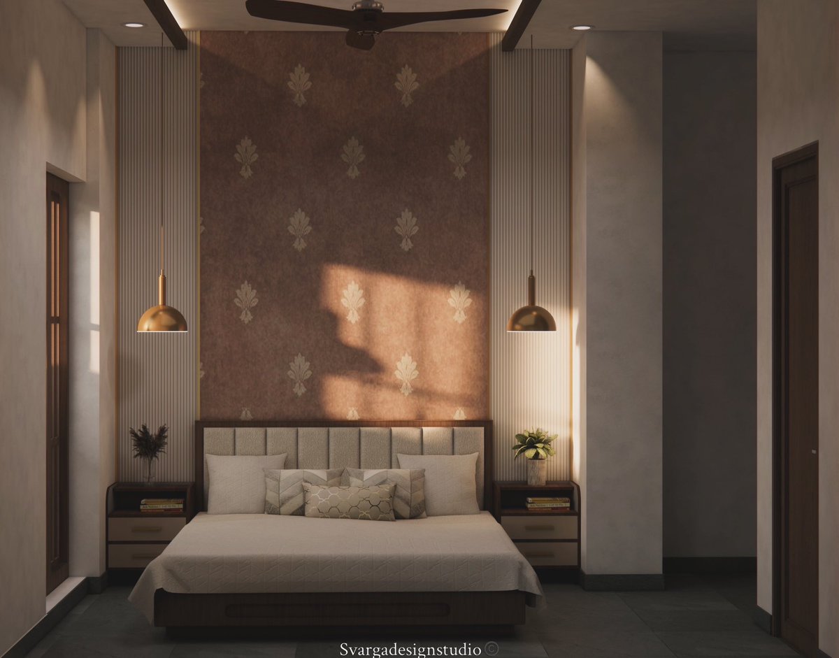 svargadesigns's tweet photo. Less clutter. More warmth. Forever classic. 🤍🌼

Warm wood, earthy tones, elegant wallpaper, handcrafted details, and natural light — a bedroom designed for quiet luxury and timeless comfort.

✨ Designed by #SvargaDesignStudio

#InteriorDesign #ChennaiInteriors #BedroomDesign https://t.co/QAZRzp5nid