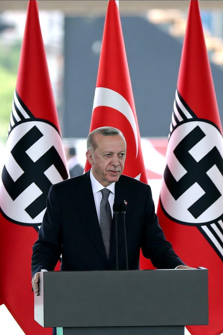 Danale's tweet photo. Erdoğan, shut up the fountain!
Listening to another loud statement by Recep Tayyip Erdoğan, I caught myself thinking that I definitely want to quote Kosma Prutkov to him: "If you have a fountain, stop it; let the fountain rest too."
This time, the Turkish president outdid himself. He recalled Hitler's concentration camps and Pol Pot's killing fields, after which he declared that humanity, which did not stop the genocide back then, is repeating the same mistake today in Gaza, the West Bank, and Lebanon. Apparently, his usual attacks on Israel were not enough, and the most monstrous historical parallels were brought into play.

In Erdoğan's version, there is again no mention of October 7, no hostages, and no hundreds of kilometers of Hamas tunnels that turned Gaza into a fortified district and its own citizens into human shields. Instead, there are accusations of "genocide" against Israel from the mouth of the leader of a country that still officially denies the genocide of Armenians, Greeks, and Assyrians in the Ottoman Empire.
When it comes to its own history, Ankara immediately recalls the complexity of the context, demands the opening of archives, and calls for additional research. When there is an opportunity to accuse Israel, Erdoğan does without archives and without doubts – he immediately slaps on labels of Nazism and the Khmer Rouge.

It does not prevent him from acting as the supreme moral judge, nor does it hinder his country's military activity in Syria and Iraq. But this statement is not about seeking peace and not about the fate of Gaza's residents. Erdoğan needs another loud outburst against Israel, applause from the Islamic world, and the role of its main defender. 
The fountain of eloquence is again gushing high, but instead of water, hatred and historical lies flow from it.