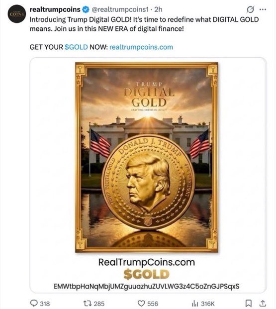 CryptocapoOO's tweet photo. 🚨🚨 ALERTA MÁXIMA EN CRYPTO 🚨🚨

Una cuenta vinculada al entorno de Trump, @realtrumpcoins1, habría sido COMPROMETIDA para promocionar un supuesto “Trump Digital Gold” $GOLD.

Y lo que ocurrió después es ABSURDO. 👇

💰 $GOLD pasó de prácticamente nada a rozar los $60 MILLONES de market cap.

📉 Después eliminaron la publicación…

Y en UNA SOLA VELA:

$60M ➡️ $600K

💀 -99% prácticamente INSTANTÁNEO.

Según los datos señalados por Lookonchain, el equipo habría generado más de $1 MILLÓN en fees y posteriormente habría vendido su posición de aproximadamente 82,5% del supply, obteniendo otros $317K+ de beneficio.

🔥 TOTAL: más de $1,3 MILLONES extraídos mientras los compradores quedaban atrapados.

Lo más importante:

⚠️ La cuenta estaba vinculada públicamente al ecosistema Trump.
⚠️ La publicación desapareció.
⚠️ El token se desplomó casi inmediatamente.
⚠️ Y todo apunta a un posible RUG PULL tras el supuesto hack.

Si tienes posiciones en tokens que utilizan nombres, cuentas o marcas de figuras públicas:

NO CONFÍES. VERIFICA EL CONTRATO.

Crypto es literalmente el salvaje oeste. 🩸

Y cuando ves +$50M de market cap aparecer de la nada…

NO FOMO. INVESTIGA.